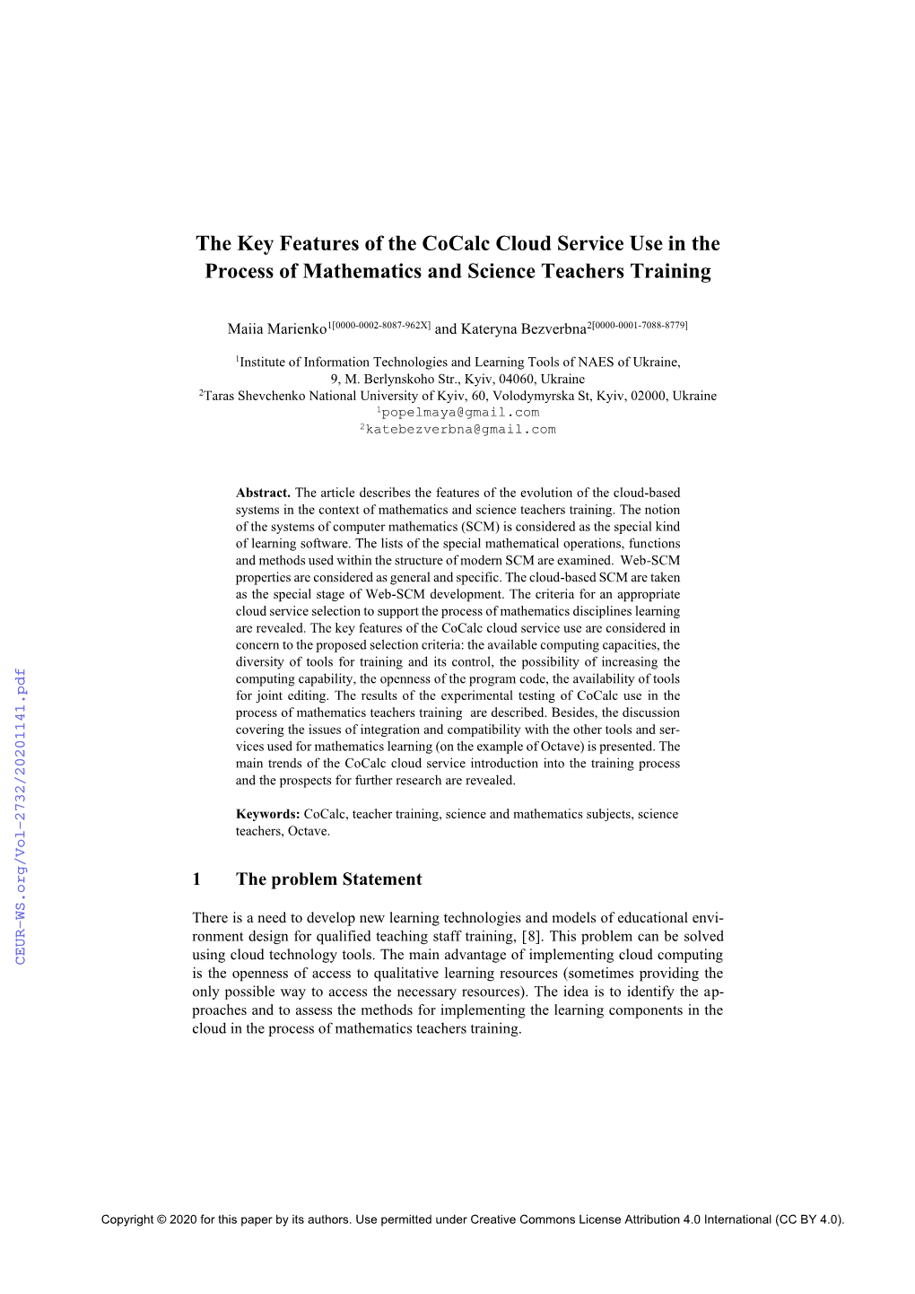 The Key Features of the Cocalc Cloud Service Use in the Process of Mathematics and Science Teachers Training