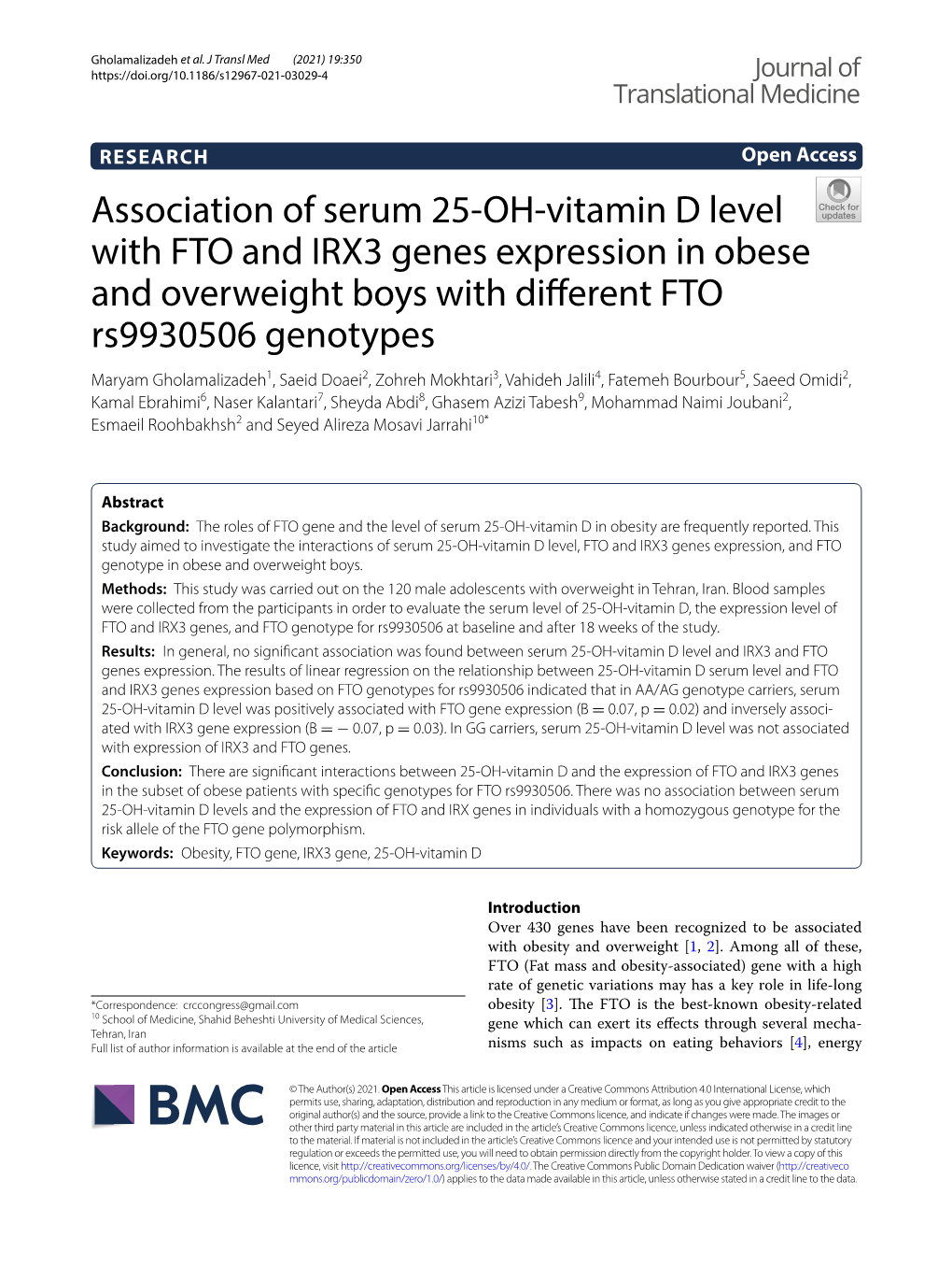 Association of Serum 25-OH-Vitamin D Level with FTO and IRX3 Genes