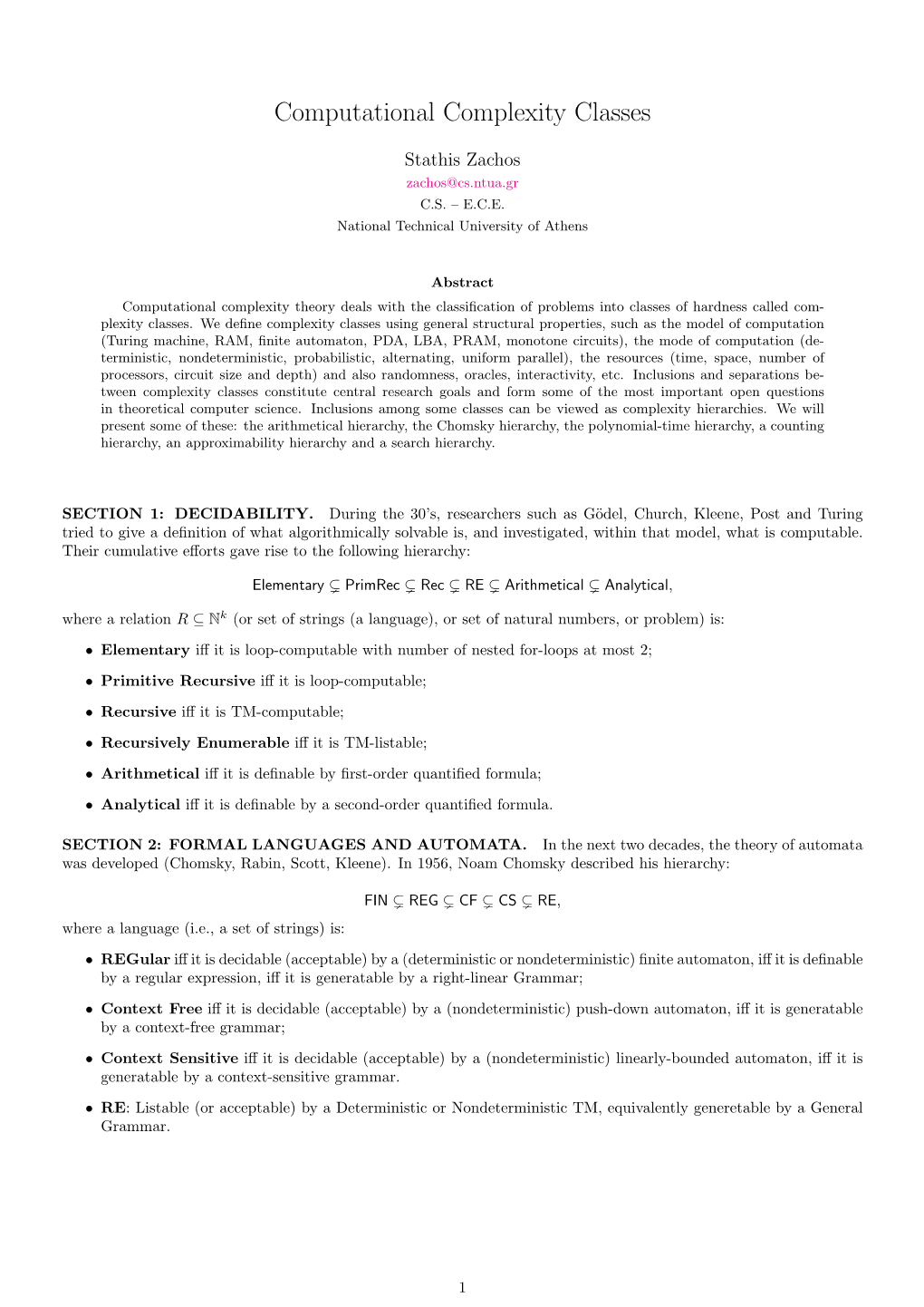 Computational Complexity Classes