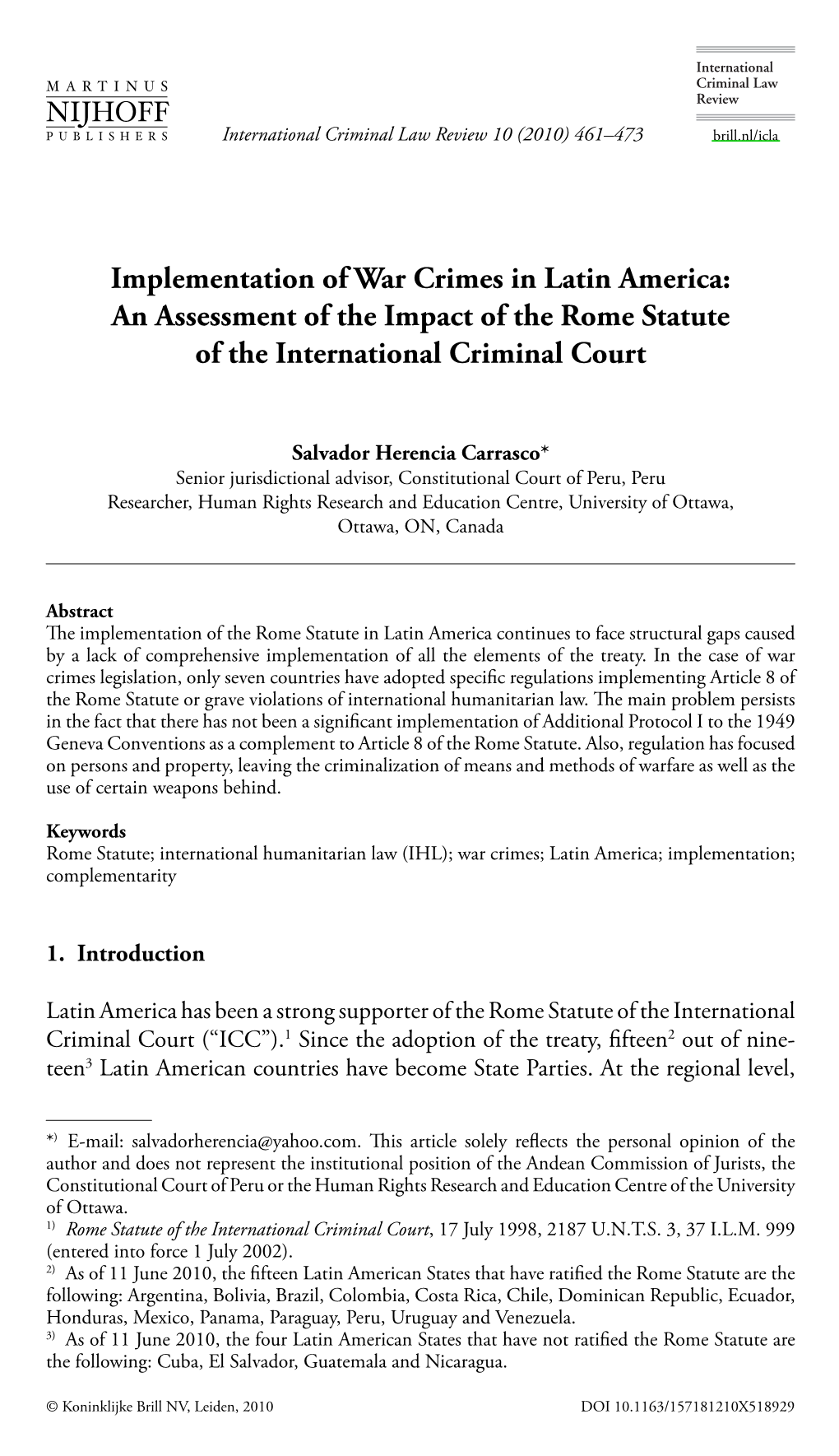 Implementation of War Crimes in Latin America: an Assessment of the Impact of the Rome Statute of the International Criminal Court