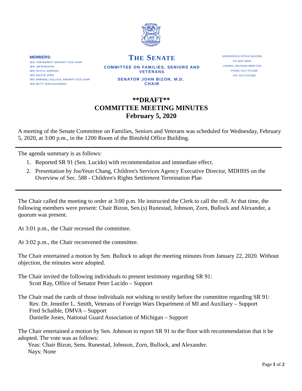 **DRAFT** COMMITTEE MEETING MINUTES February 5, 2020