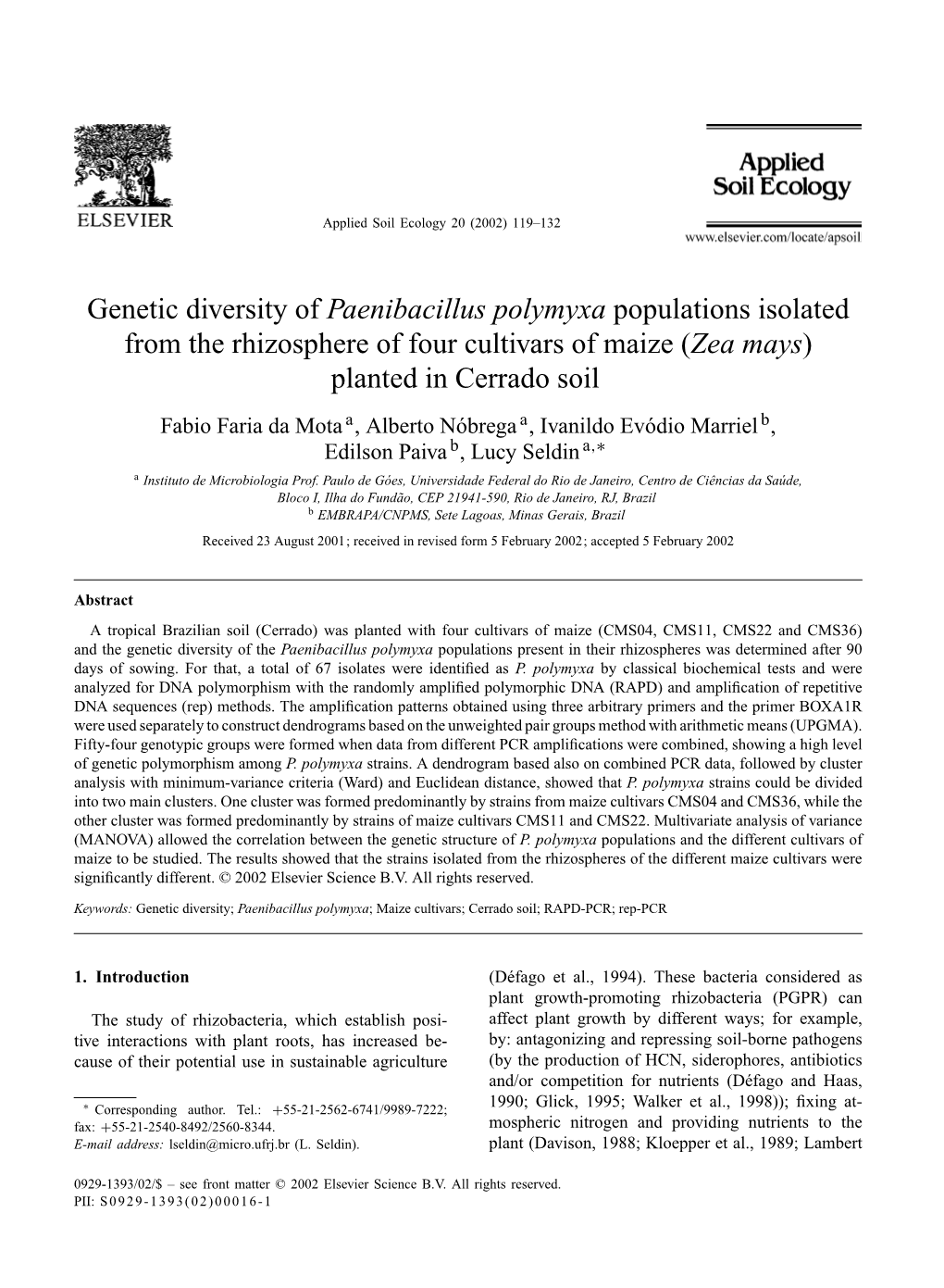 Genetic Diversity of Paenibacillus Polymyxa Populations Isolated From