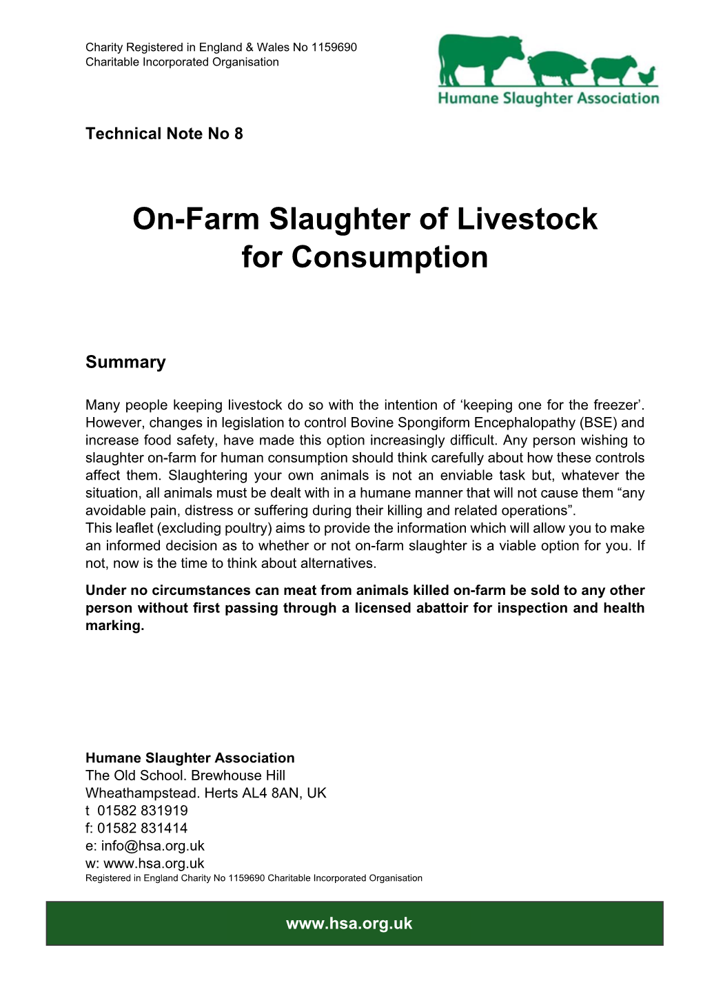 On-Farm Slaughter of Livestock for Consumption
