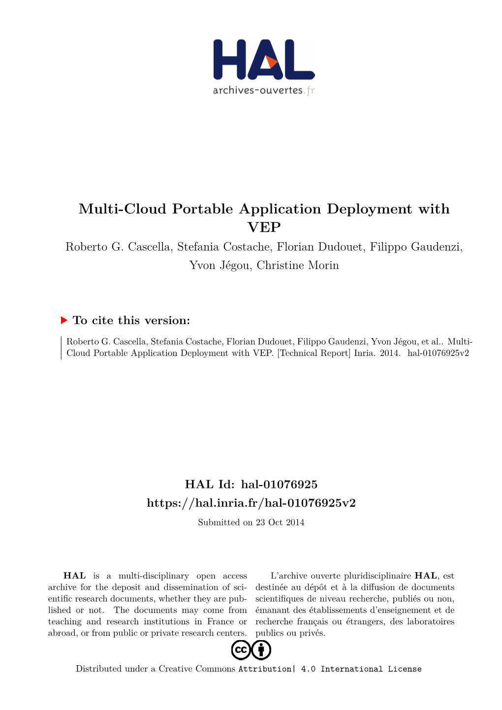 Multi-Cloud Portable Application Deployment with VEP Roberto G
