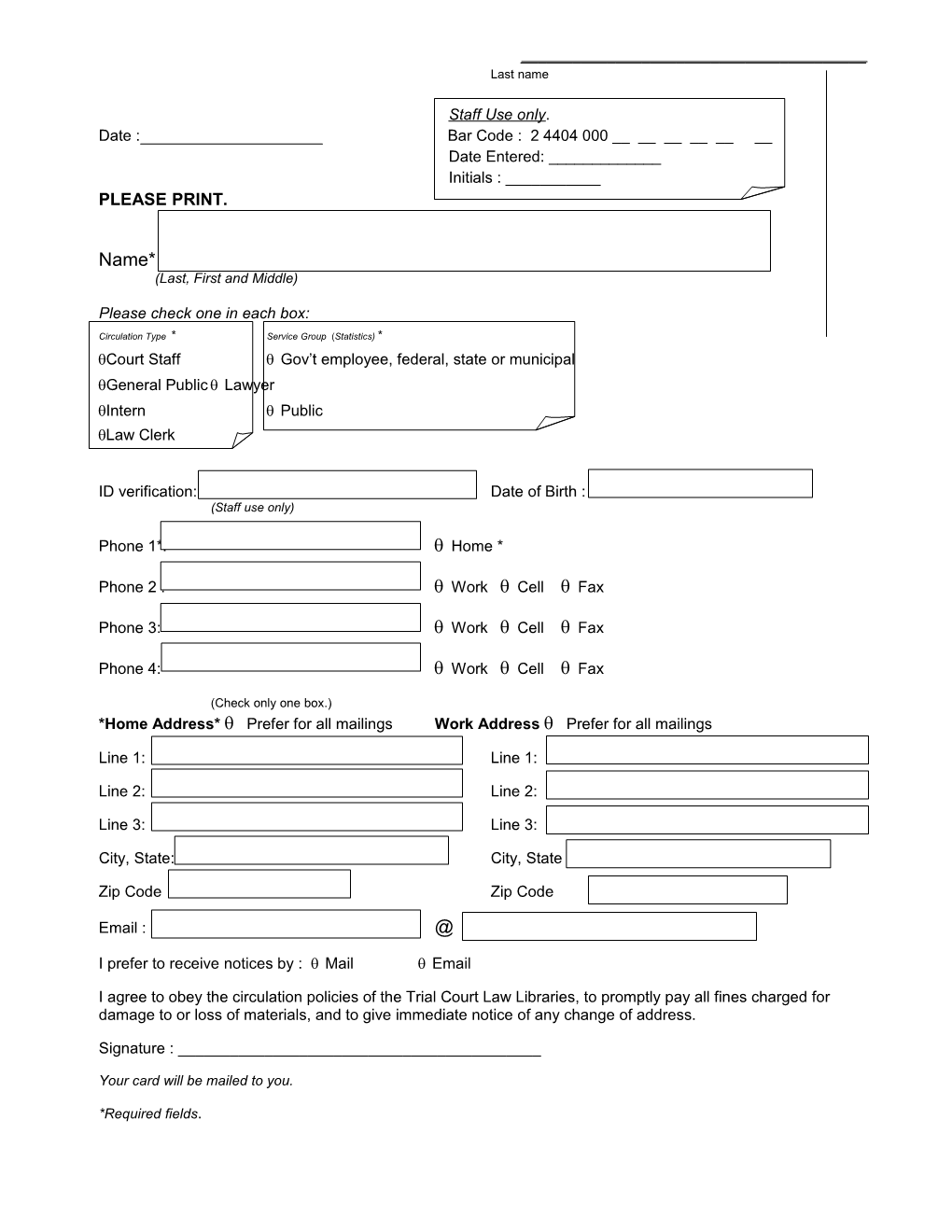 Library Card Application