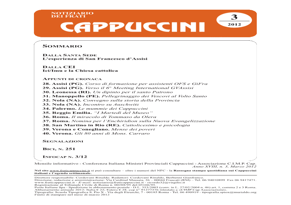 Notiziario Dei Frati Cappuccini (Marzo 2012)
