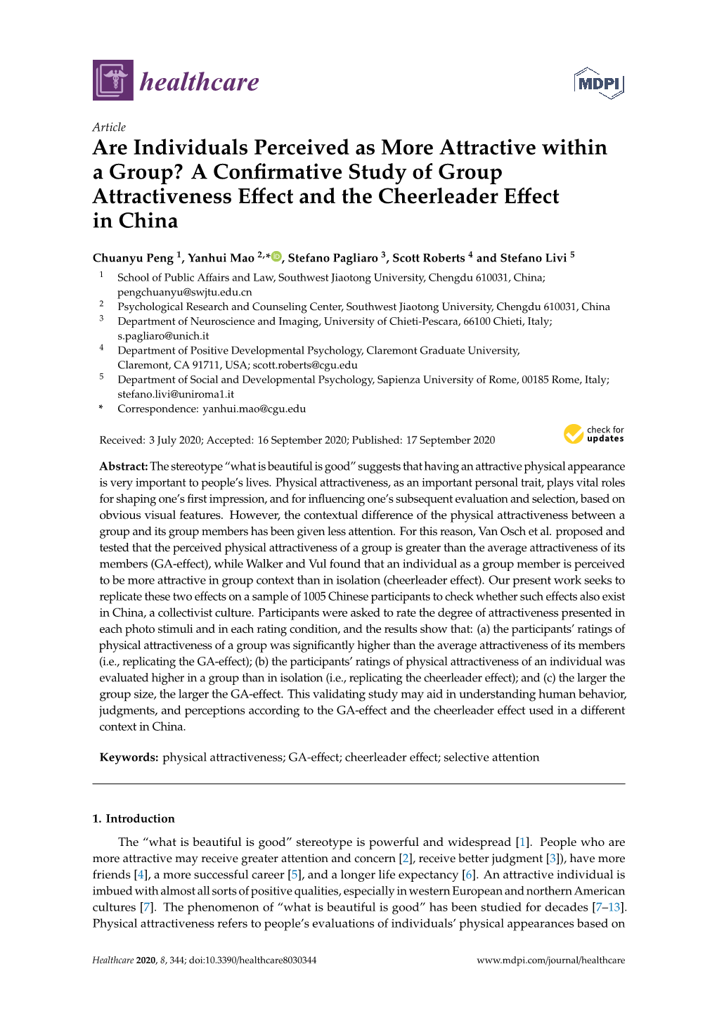 Are Individuals Perceived As More Attractive Within a Group? a Confirmative Study of Group Attractiveness Effect and the Cheerleader Effect in China