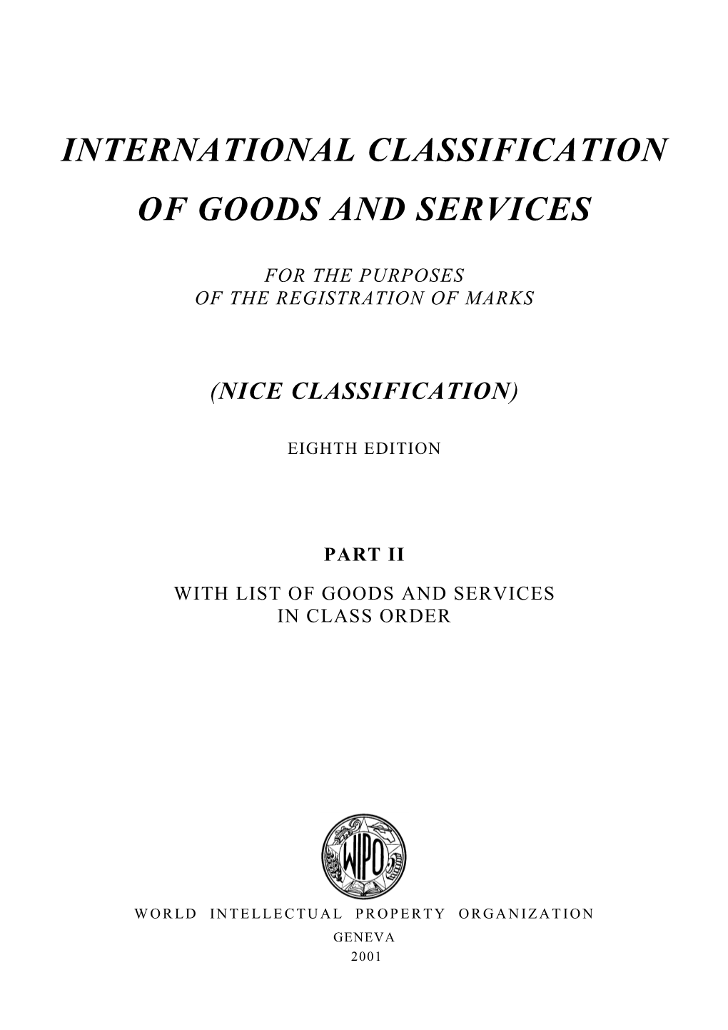 International Classification of Goods and Services