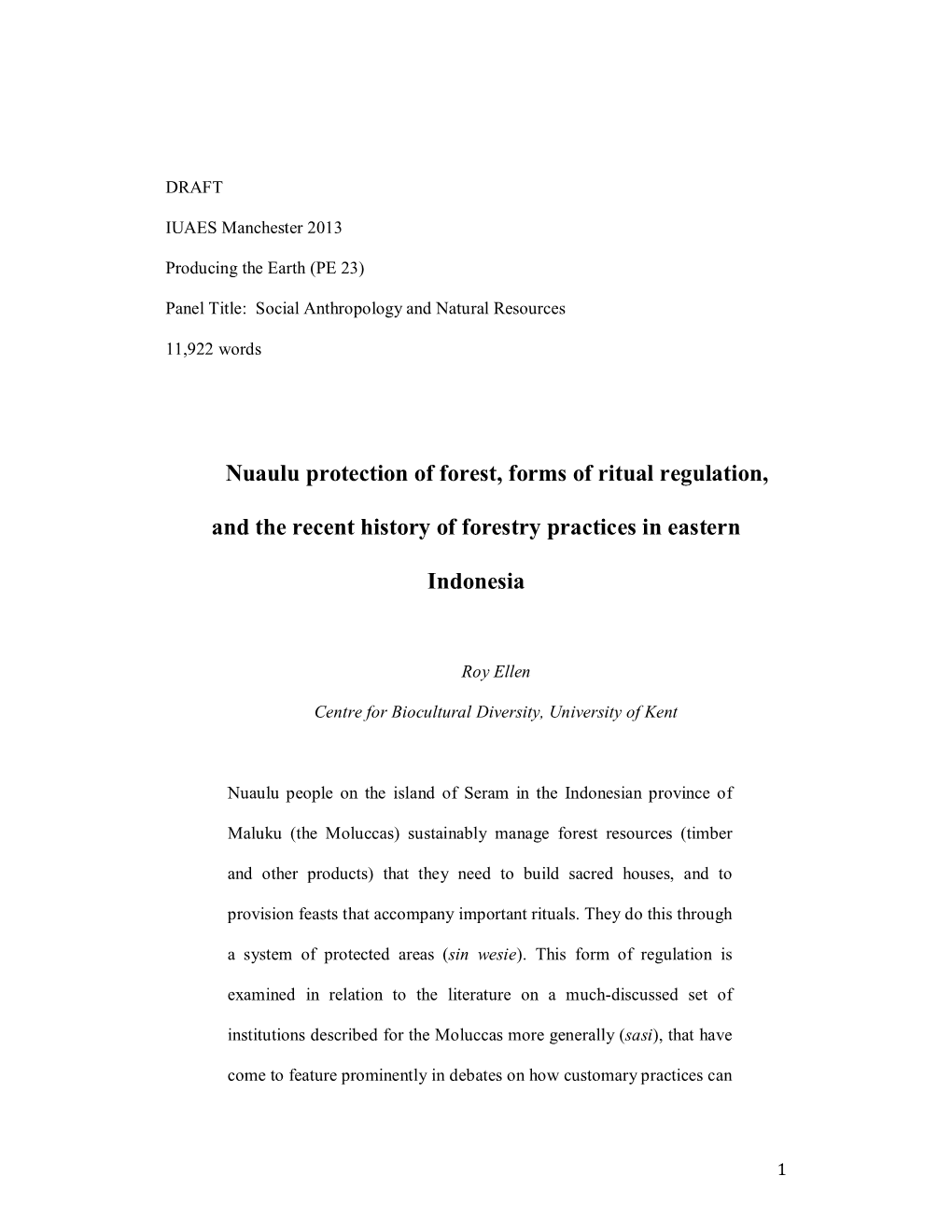 Nuaulu Protection of Forest, Forms of Ritual Regulation, and the Recent