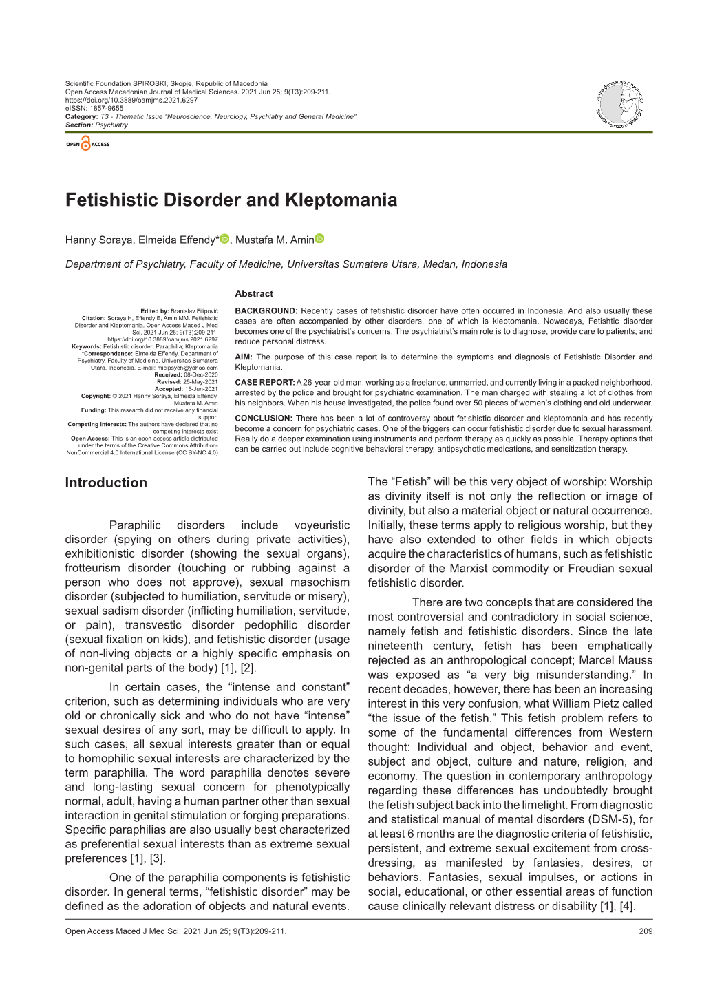 Fetishistic Disorder and Kleptomania