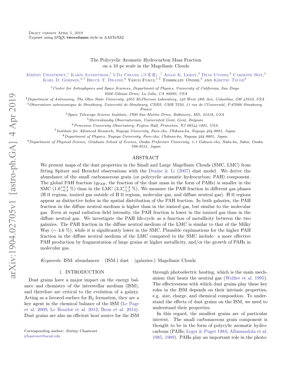 Arxiv:1904.02705V1 [Astro-Ph.GA] 4 Apr 2019 Dust Grains Have a Major Impact on the Energy Bal- Anism That Heats the Neutral Gas (Wolﬁre Et Al