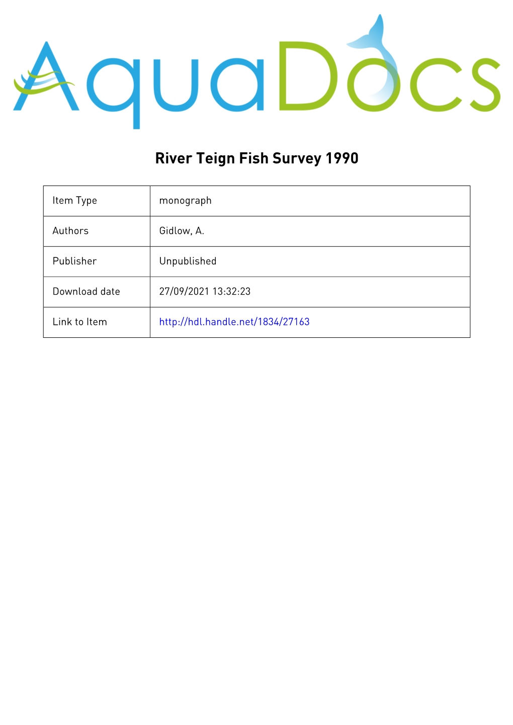 River Teign Fish Survey 1990