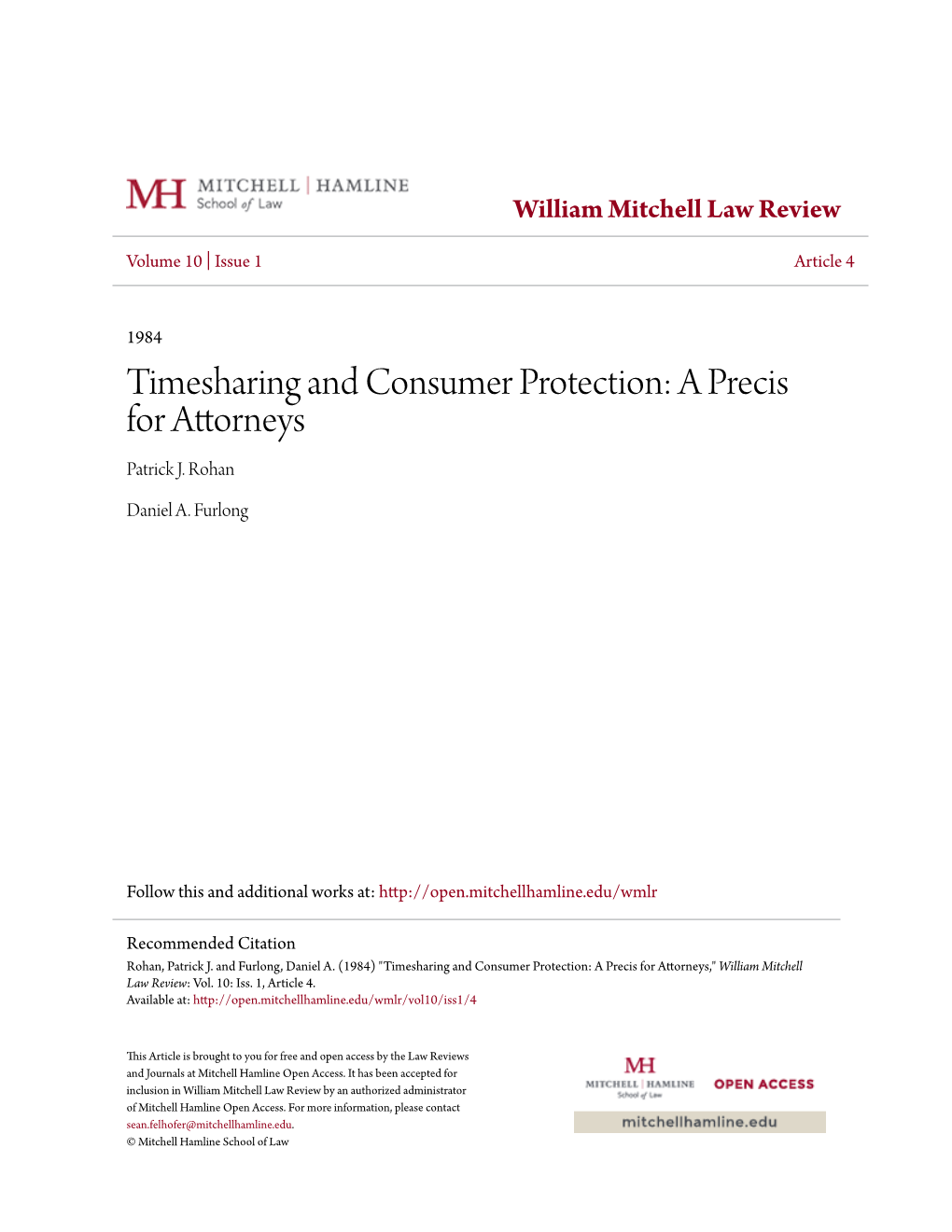 Timesharing and Consumer Protection: a Precis for Attorneys Patrick J