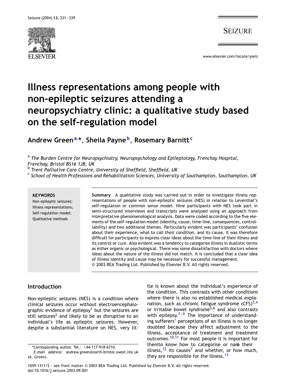 Illness Representations Among People with Non-Epileptic Seizures Attending a Neuropsychiatry Clinic: a Qualitative Study Based on the Self-Regulation Model