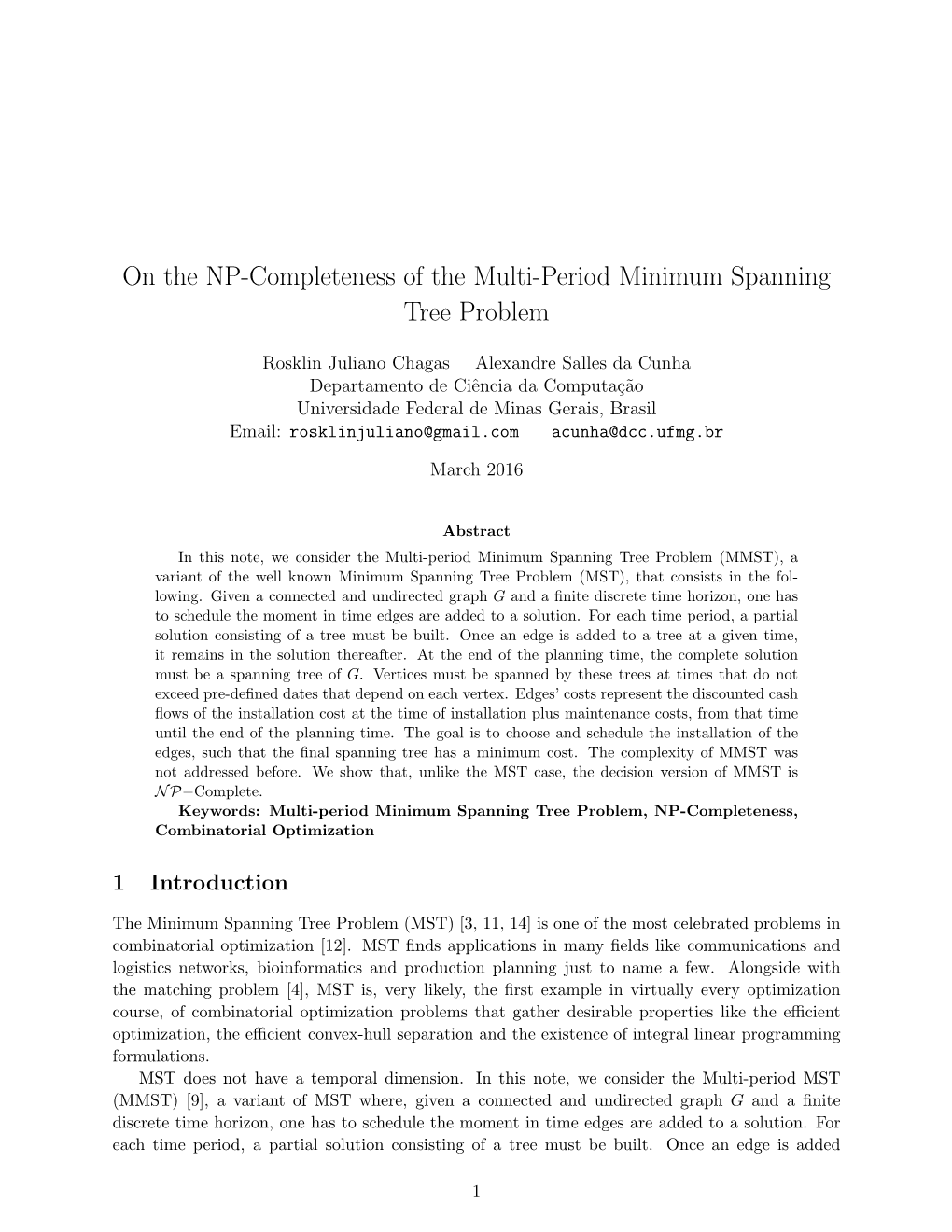 On the NP-Completeness of the Multi-Period Minimum Spanning Tree Problem