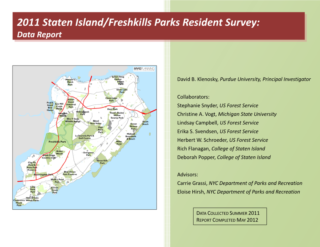 2011 Staten Island/Freshkills Parks Resident Survey: Data Report