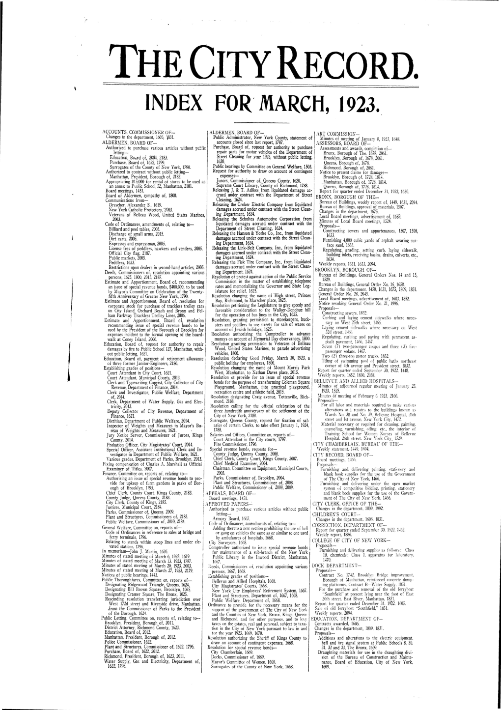 Index for March, 1923