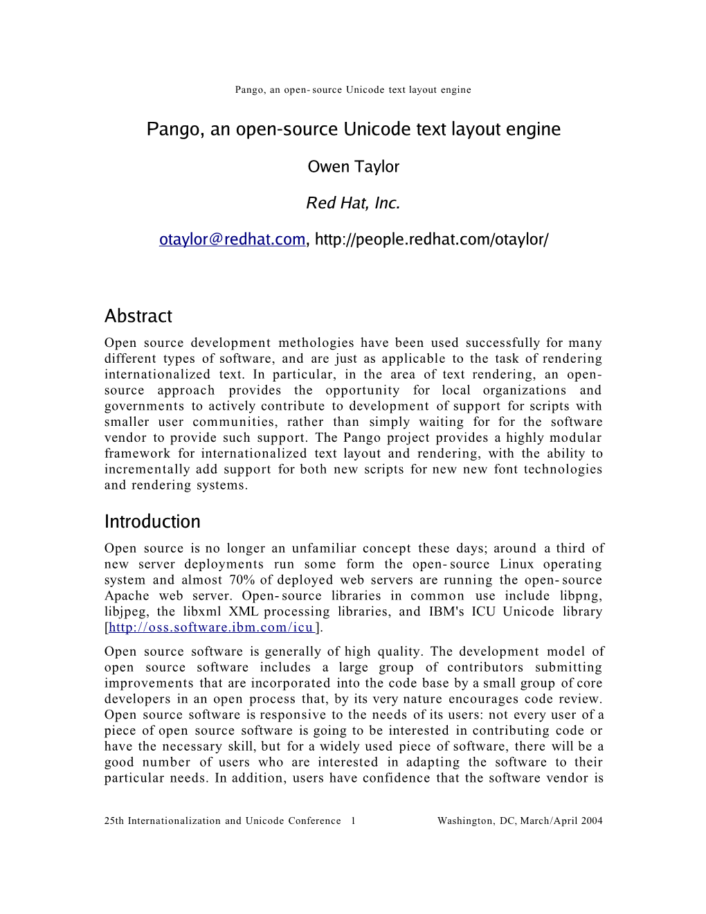 Pango, an Open-Source Unicode Text Layout Engine Abstract Introduction