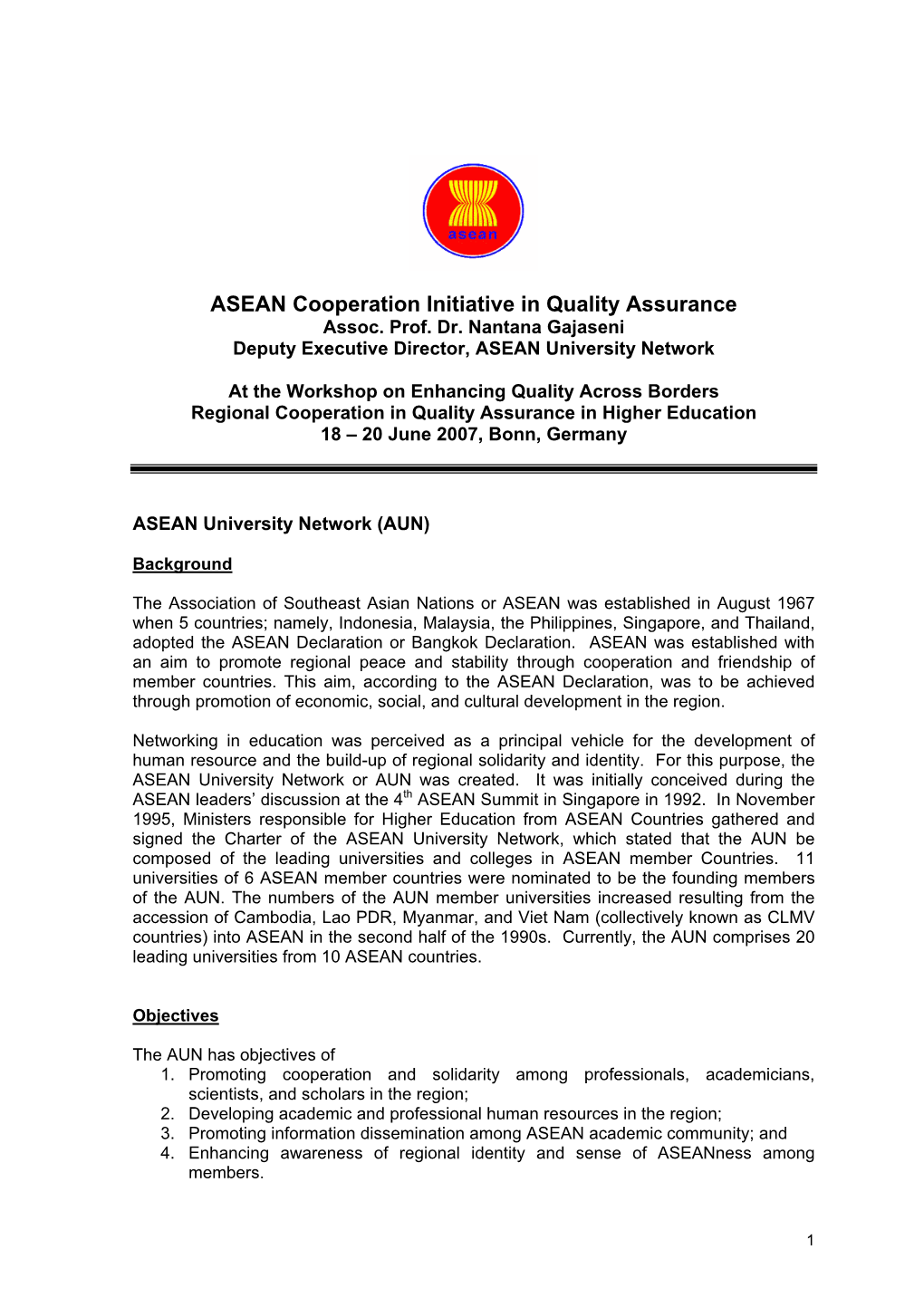 ASEAN University Network –Quality Assurance