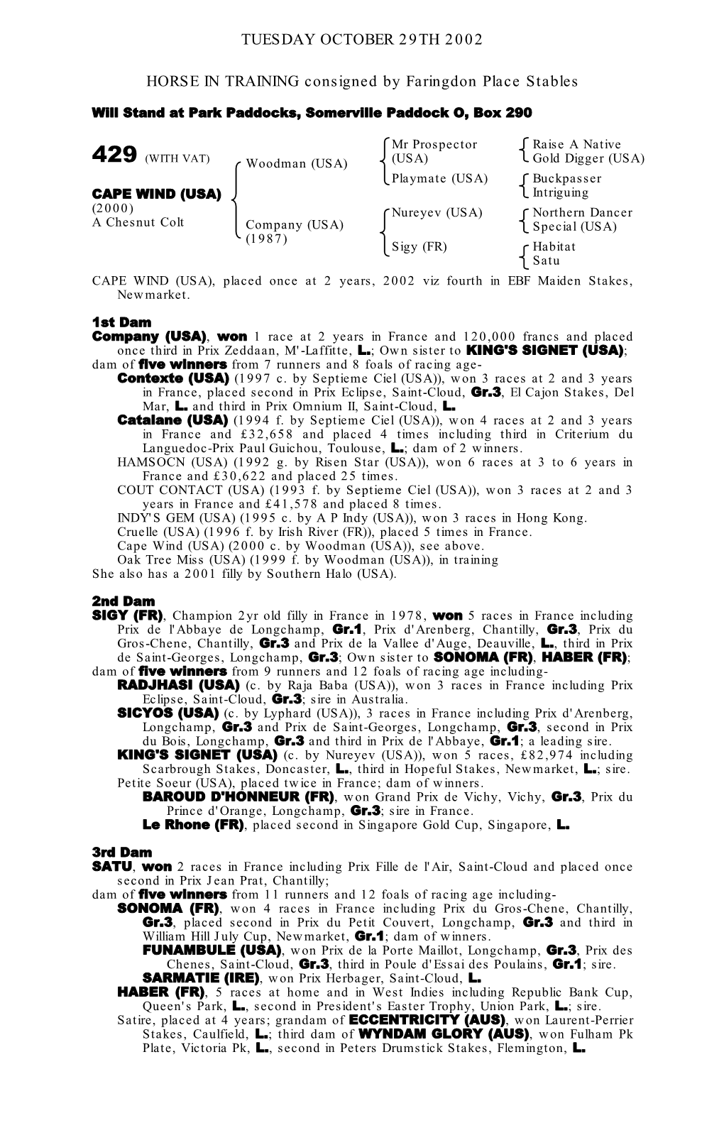 Tattersalls Autumn Horses-In-Training Sales 2002