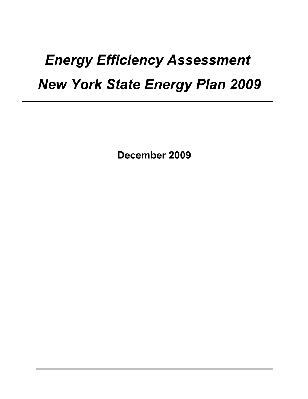 Energy Efficiency Assessment New York State Energy Plan 2009