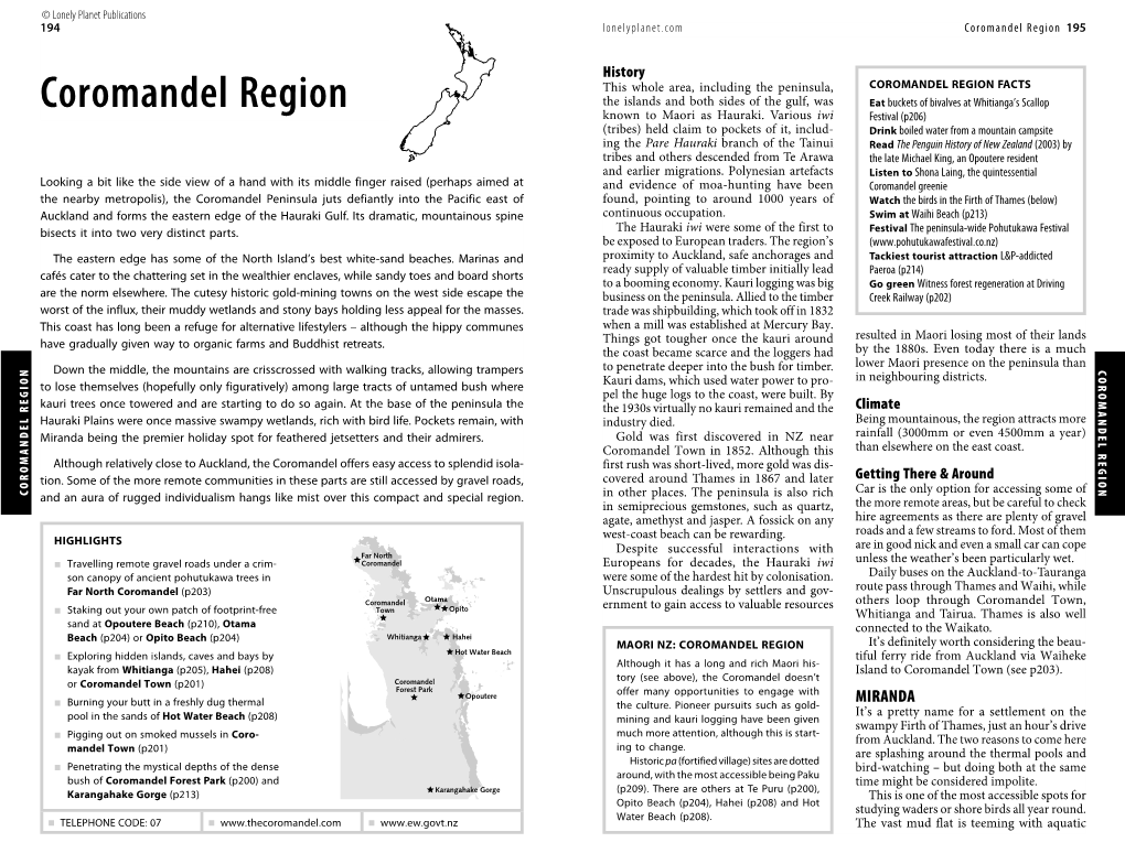 COROMANDEL REGION and an Aura of Rugged Individualism Hangs Like Mistoverand Anauraofruggedindividualismhangslike Andspecialregion