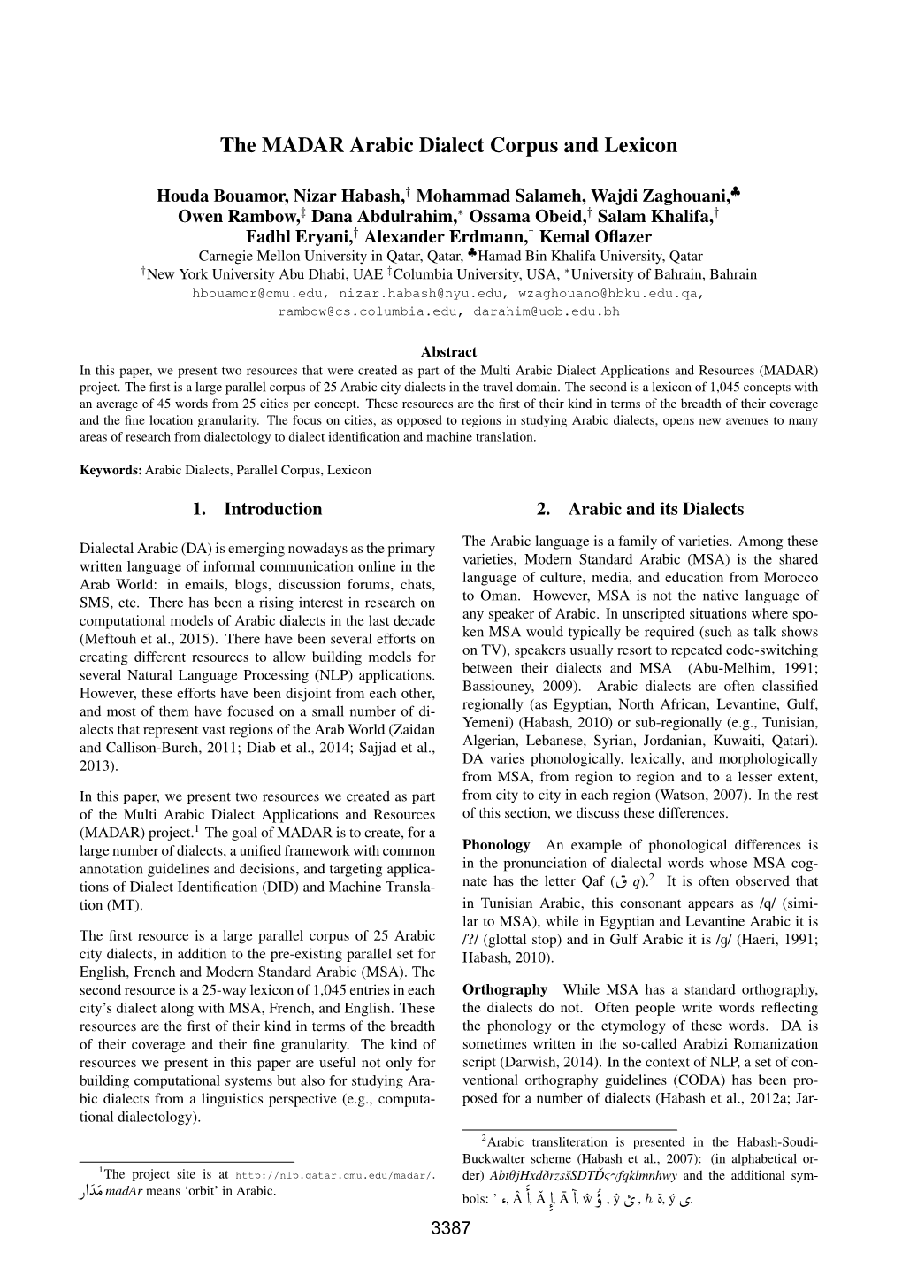 The MADAR Arabic Dialect Corpus and Lexicon