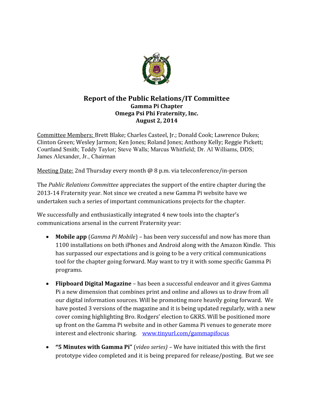 Report Of The Public Relations/IT Committee