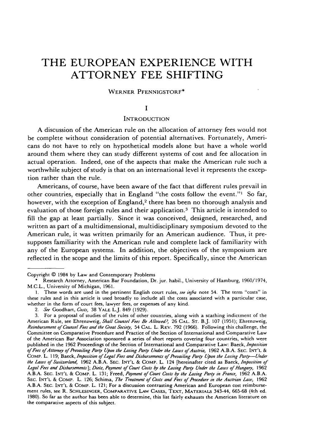 The European Experience with Attorney Fee Shifting