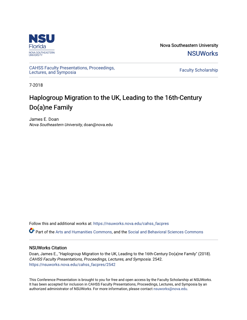 Haplogroup Migration to the UK, Leading to the 16Th-Century Do(A)Ne Family