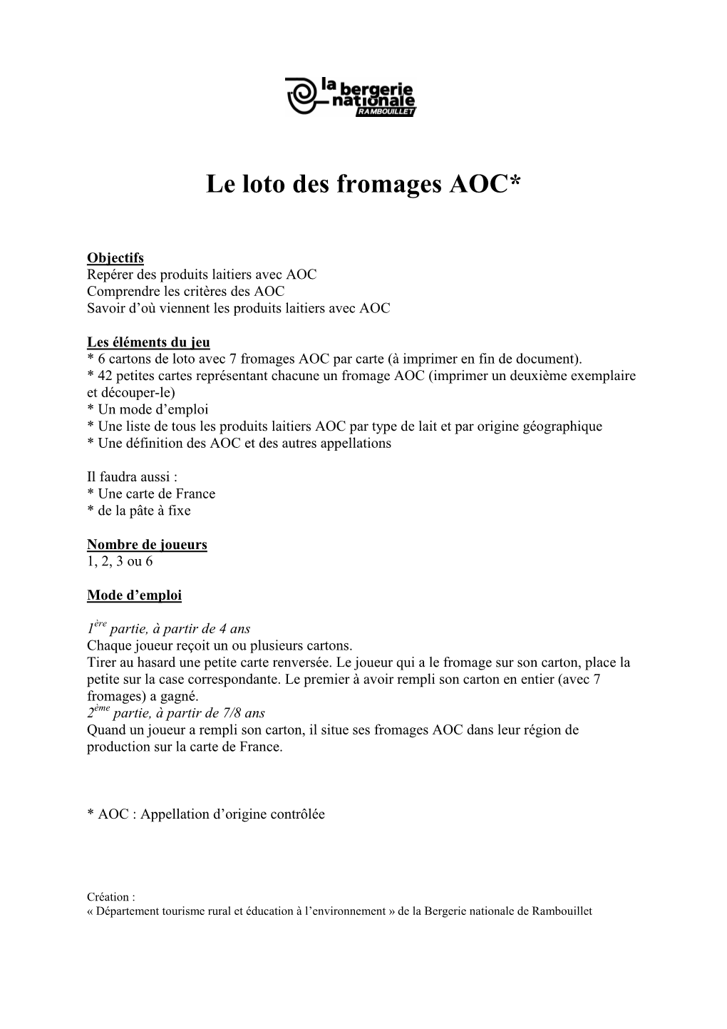 Le Loto Des Fromages AOC*