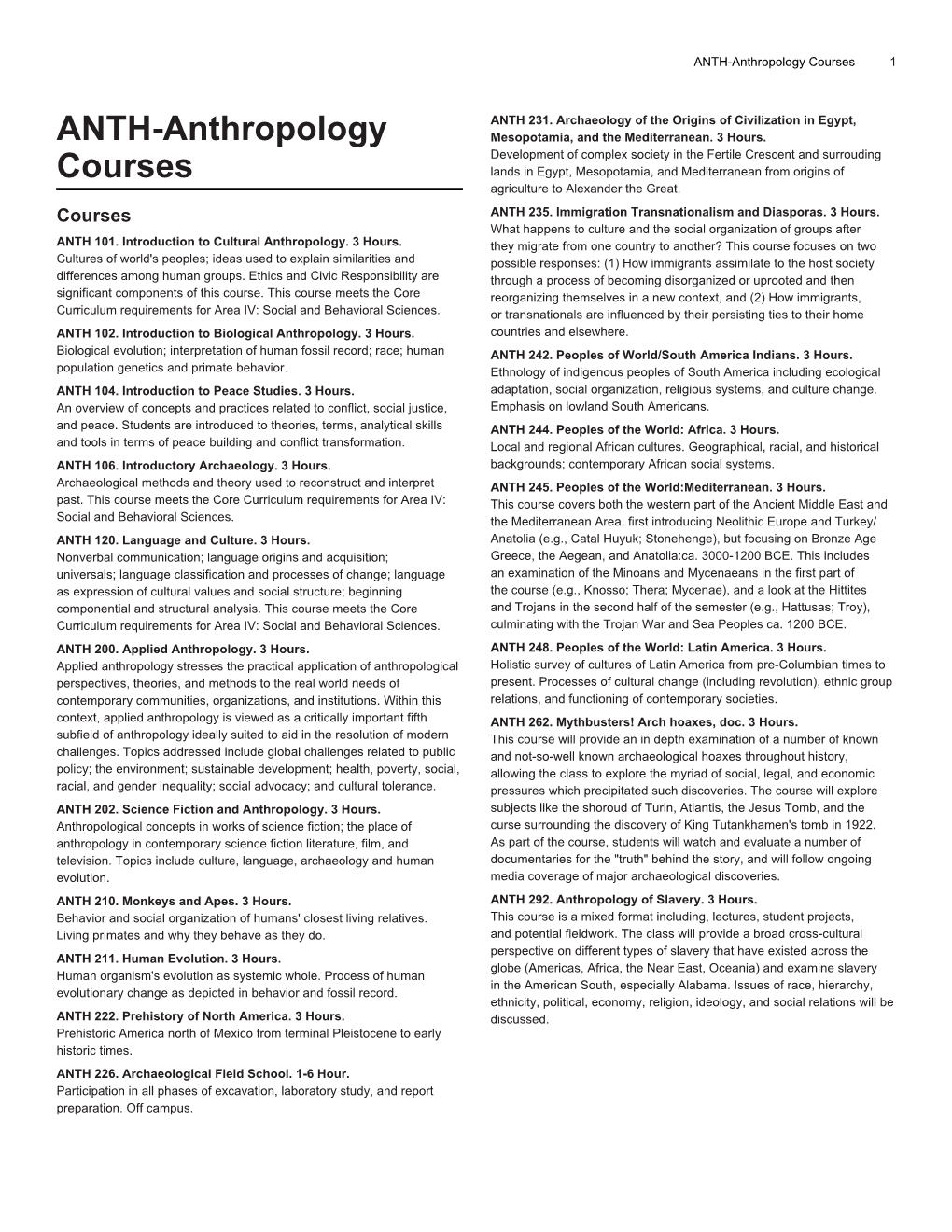 ANTH-Anthropology Courses 1