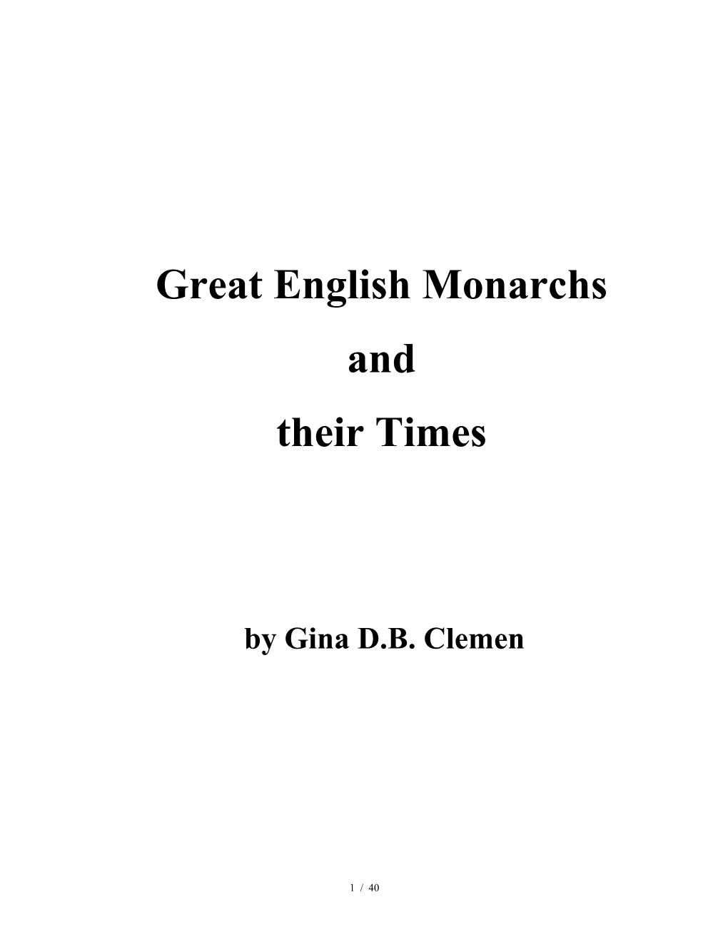 Great English Monarchs and Their Times