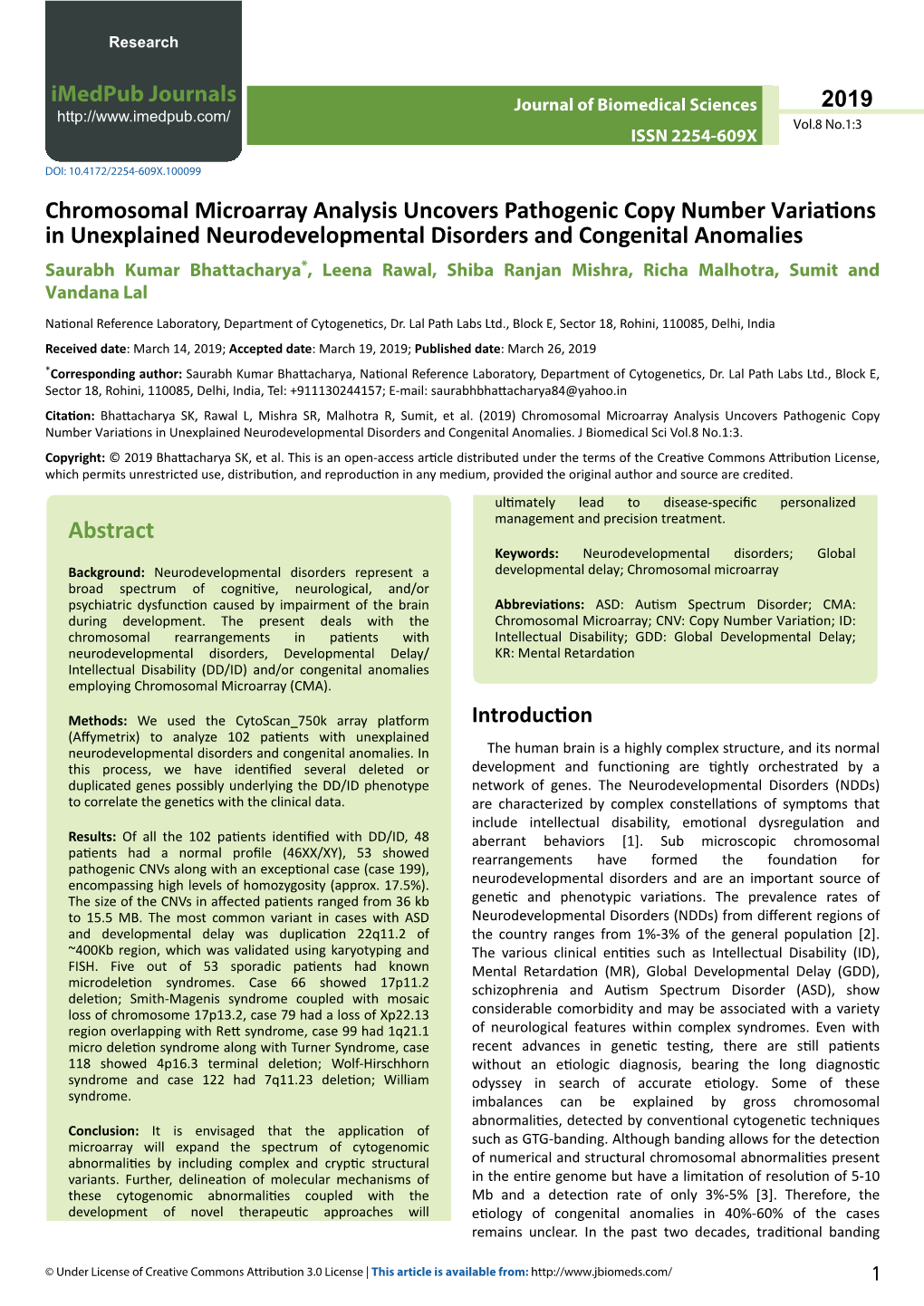 Chromosomal Microarray Analysis Uncovers Pathogenic Copy