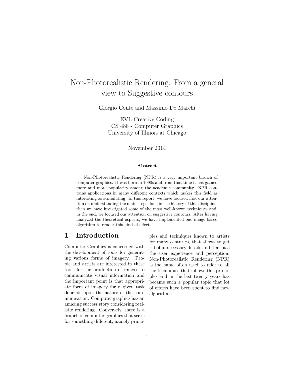 Non-Photorealistic Rendering: from a General View to Suggestive Contours