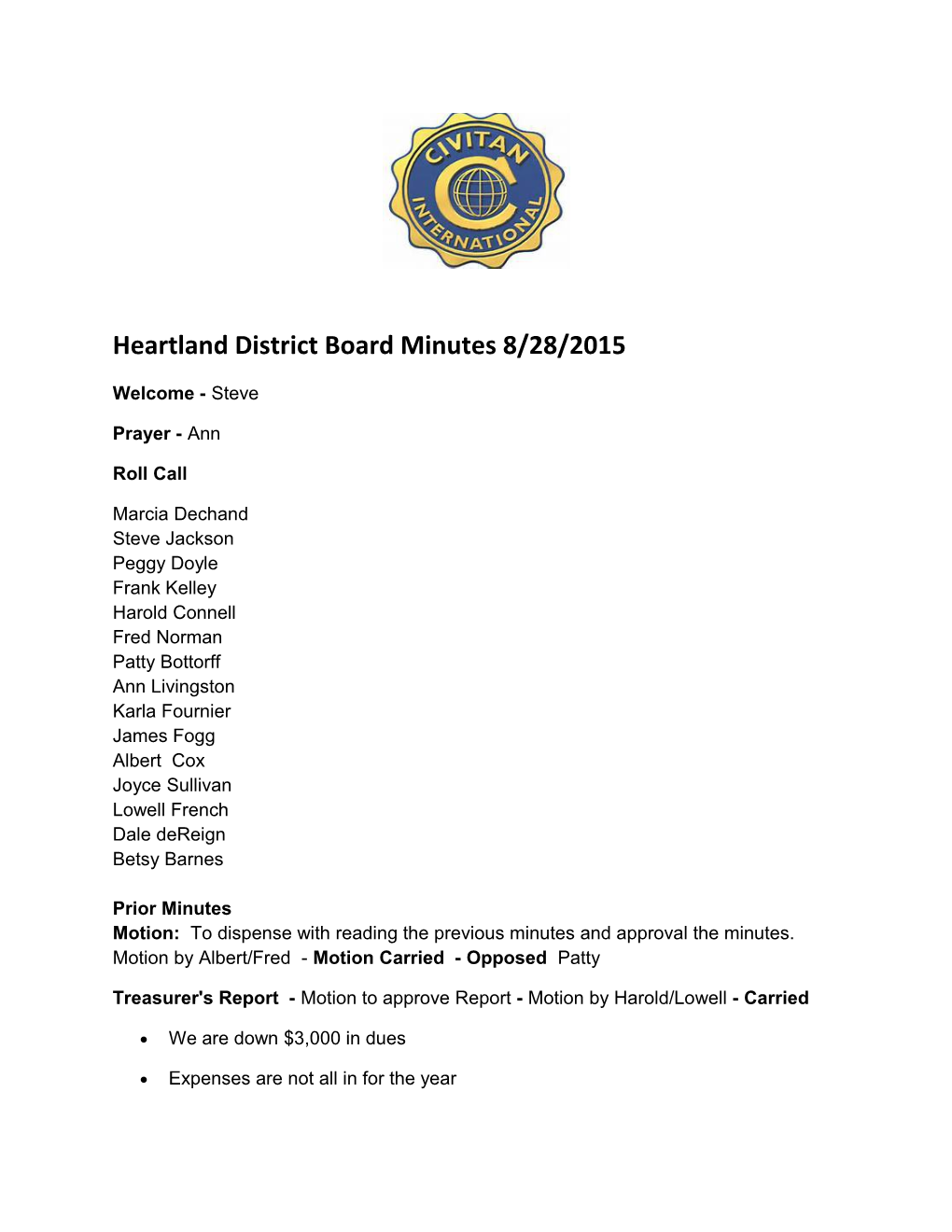 Heartland District Board Minutes 8/28/2015