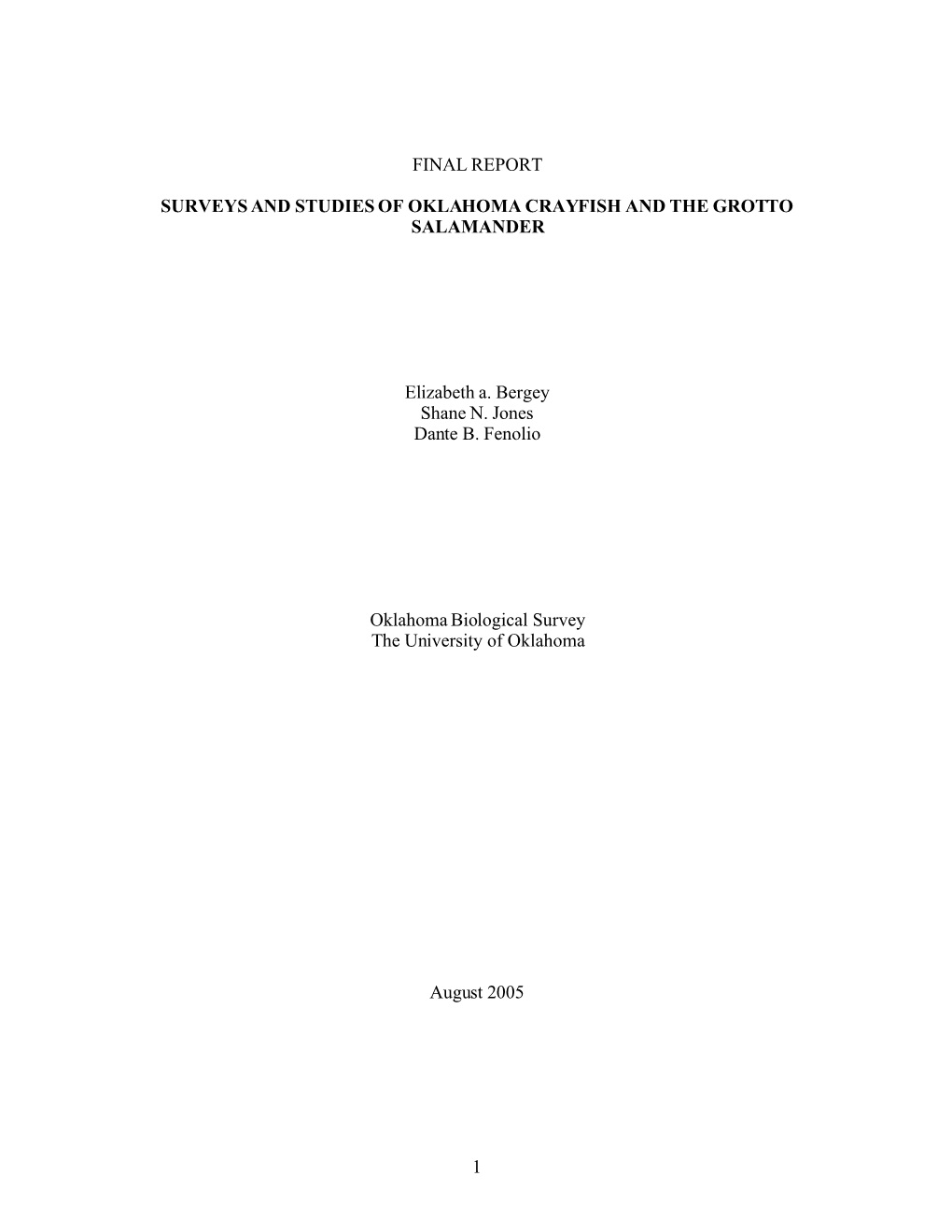 Surveys and Studies of Oklahoma Crayfish and the Grotto Salamander