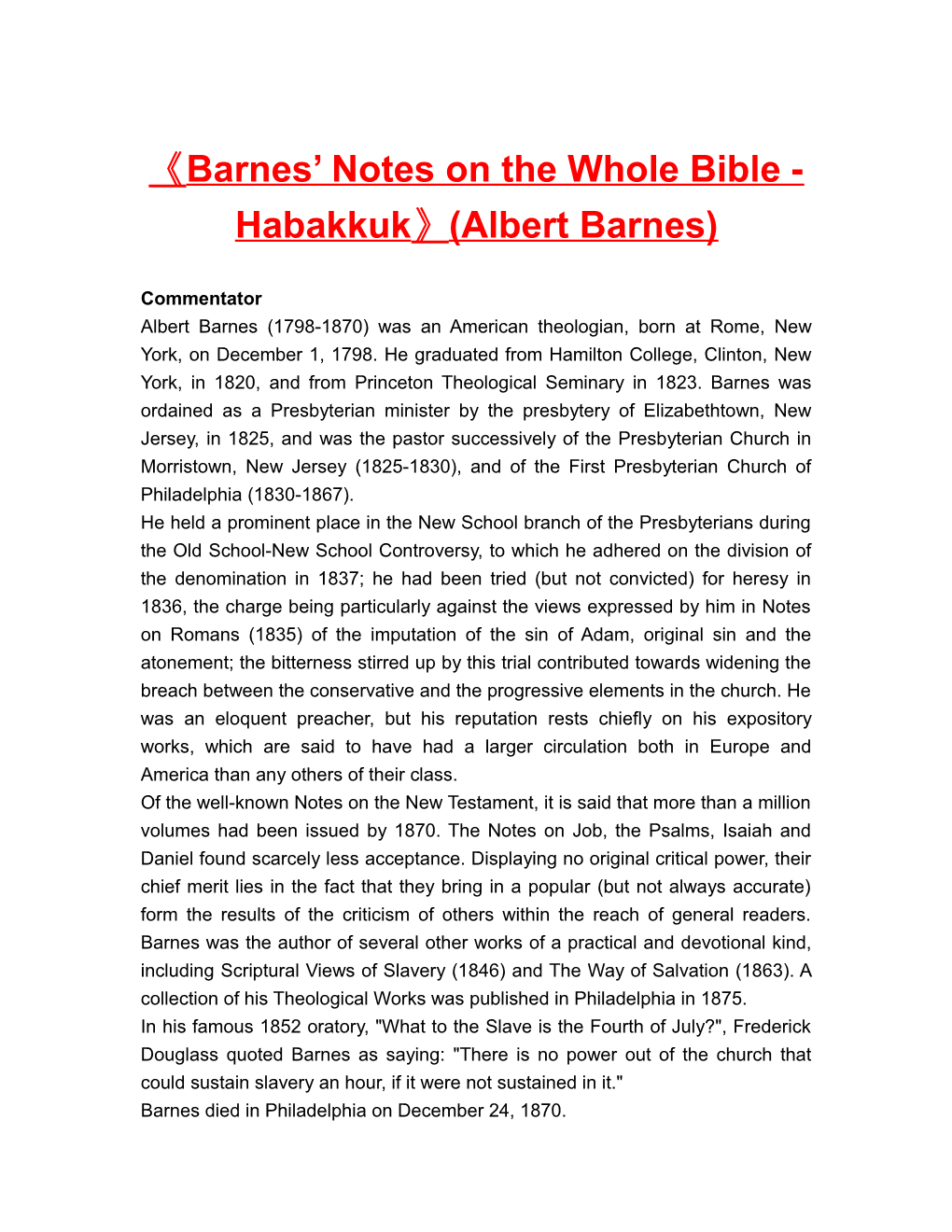 Barnes Notes on the Whole Bible - Habakkuk (Albert Barnes)