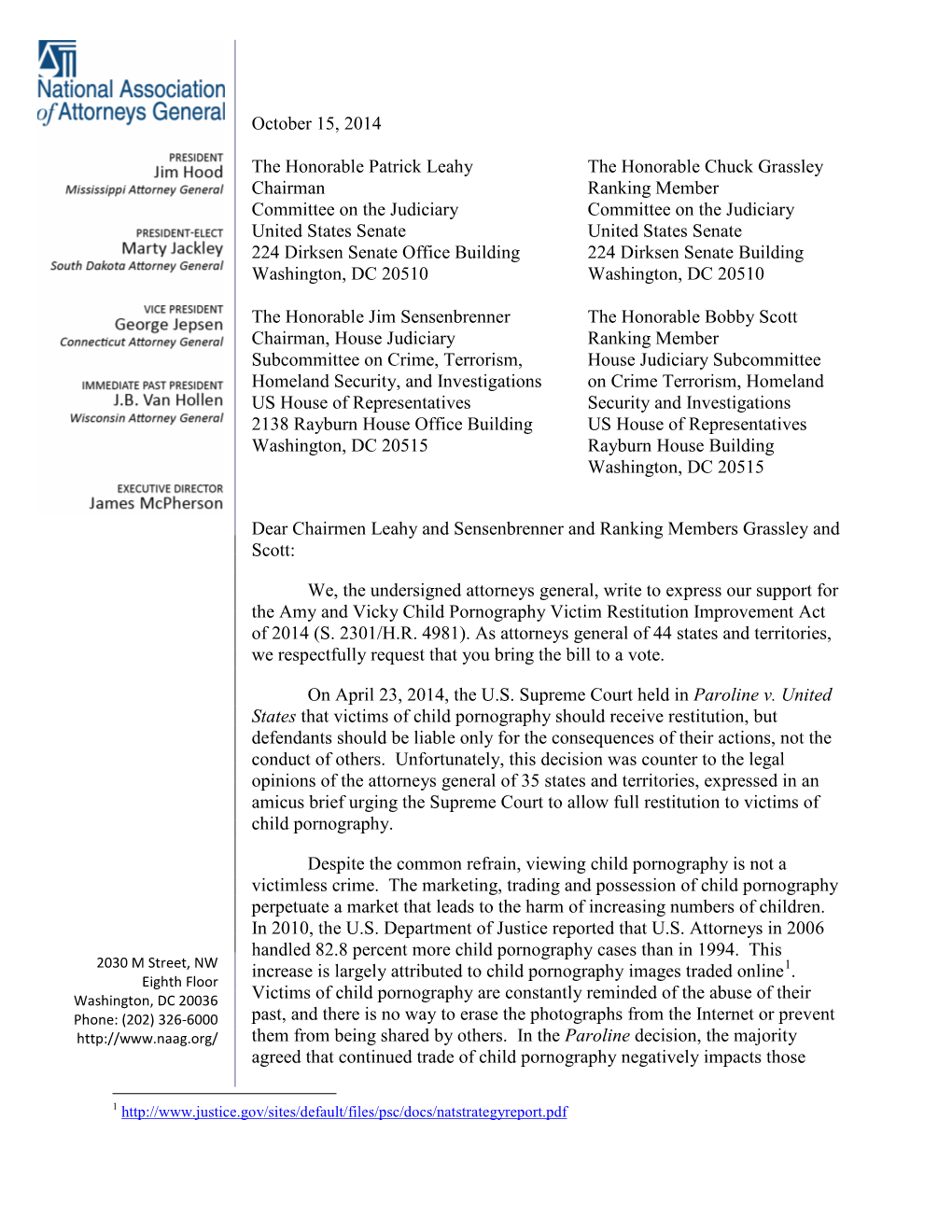 October 15, 2014 the Honorable Patrick Leahy the Honorable