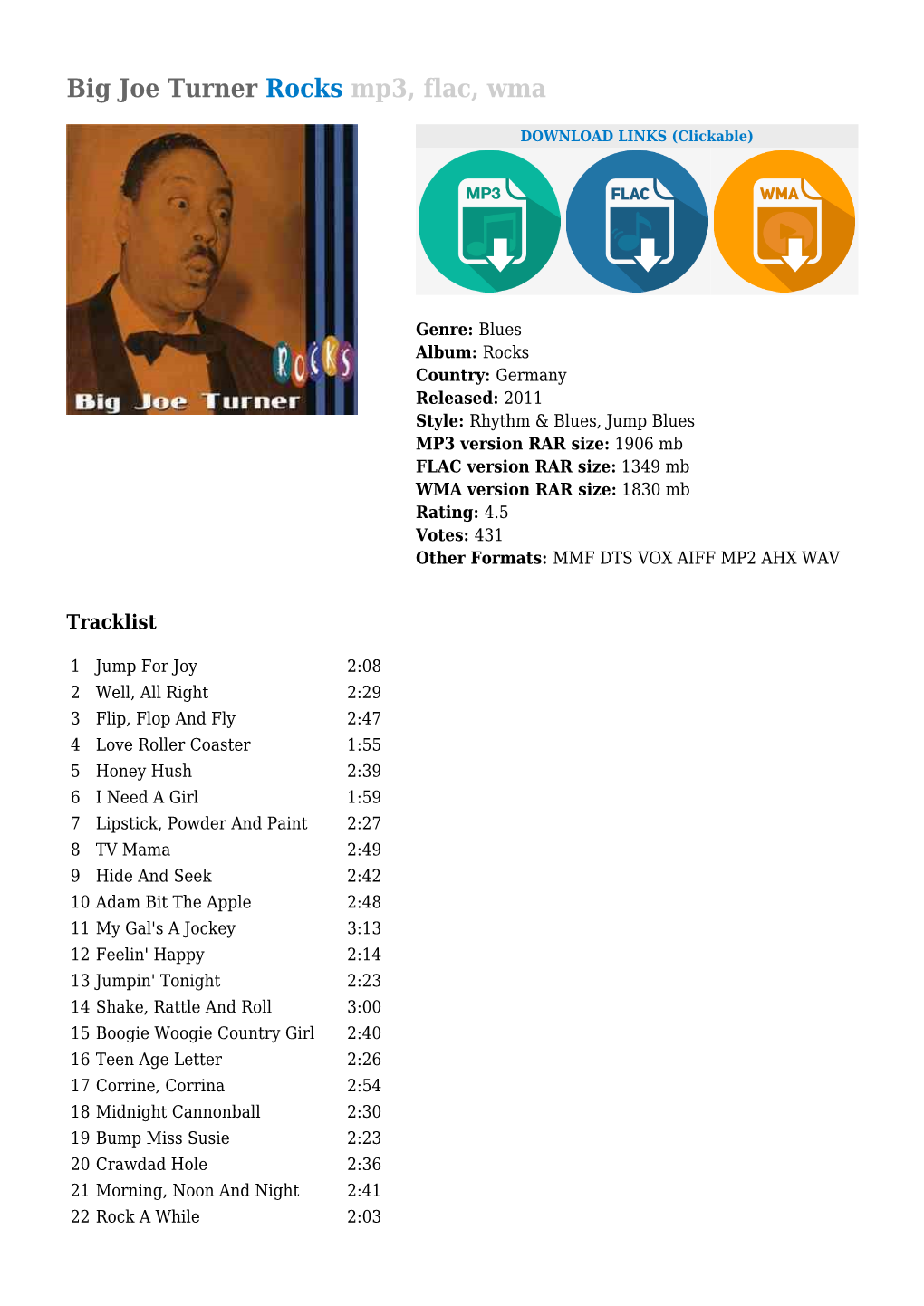 Big Joe Turner Rocks Mp3, Flac, Wma