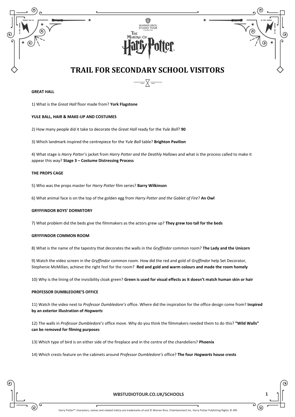 Trail for Secondary School Visitors