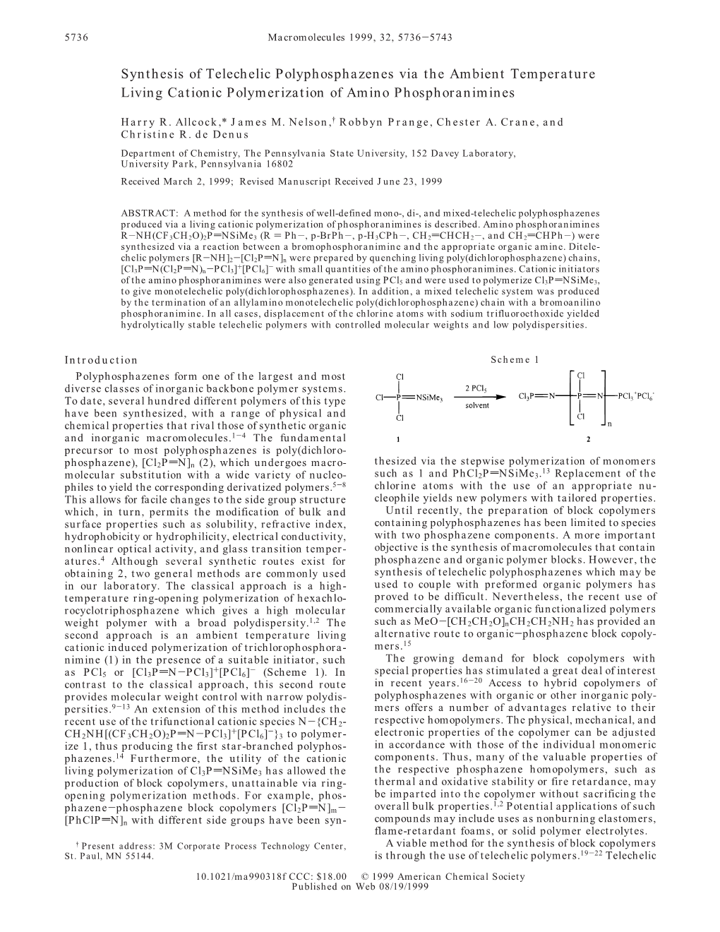 Synthesis of Telechelic Polyphosphazenes Via the Ambient Temperature Living Cationic Polymerization of Amino Phosphoranimines