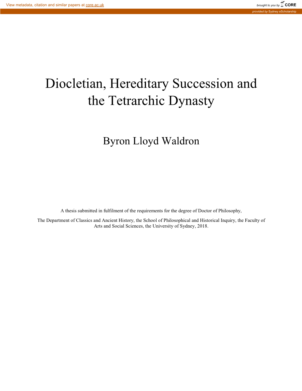 Diocletian, Hereditary Succession and the Tetrarchic Dynasty