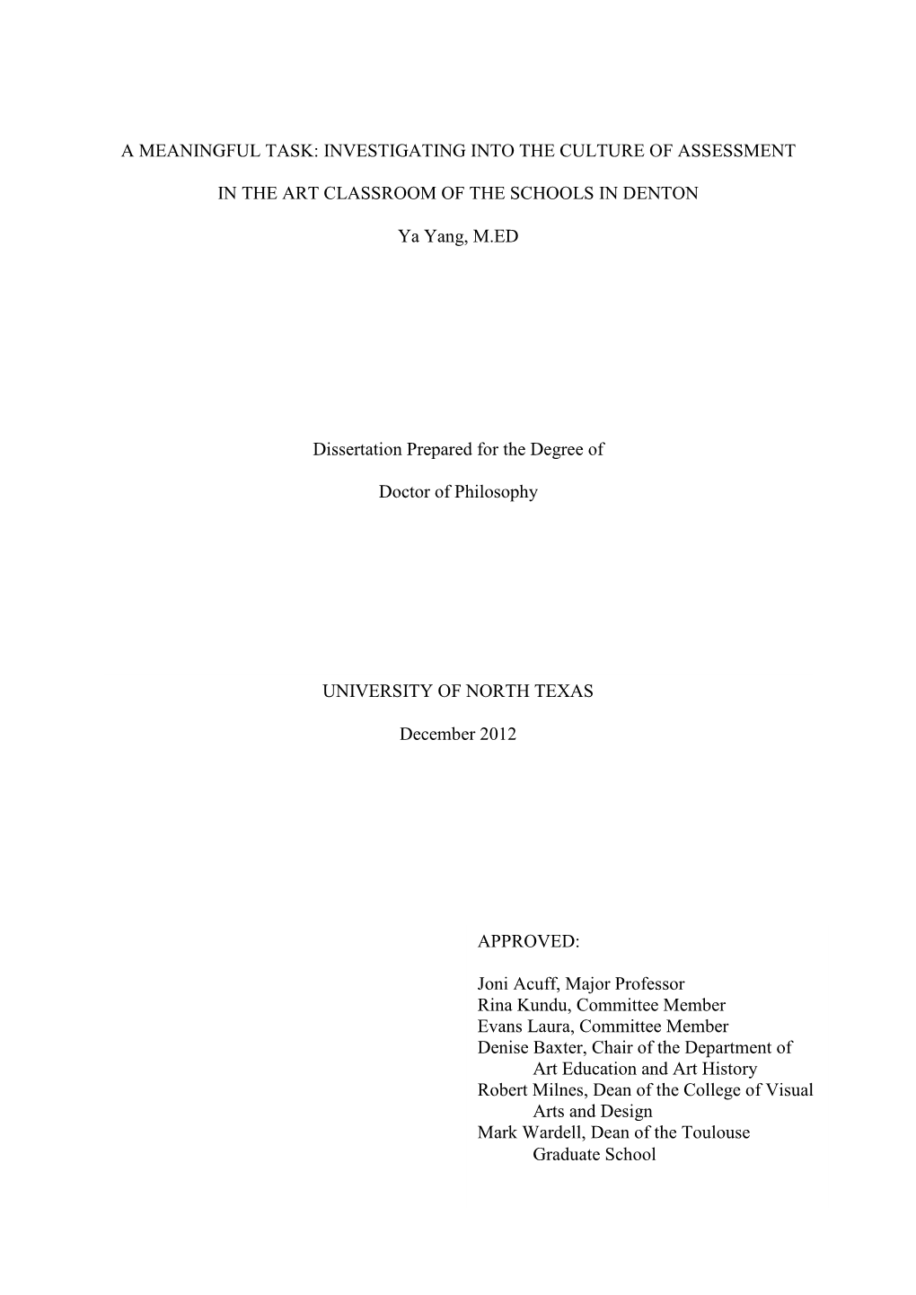 Investigating Into the Culture of Assessment in the Art Classroom Of