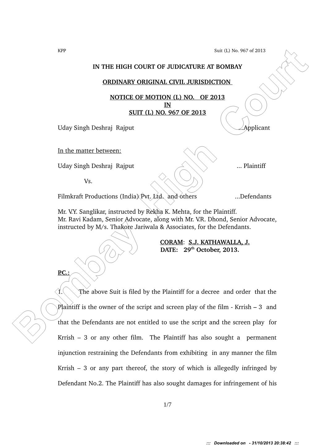 In the High Court of Judicature at Bombay Ordinary Original Civil Jurisdiction Notice of Motion