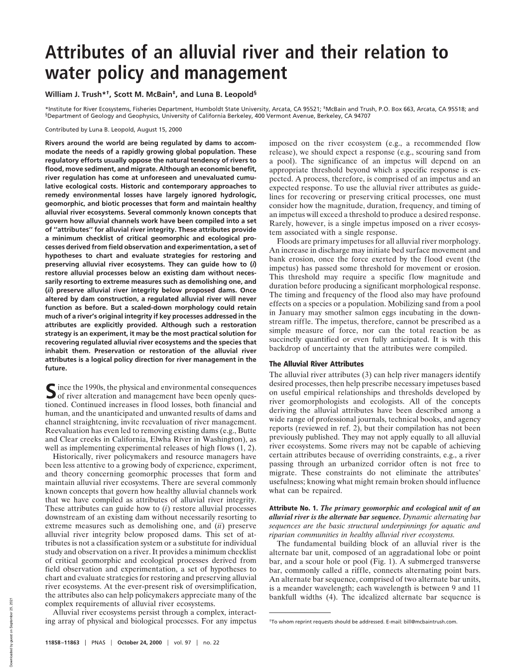 Attributes of an Alluvial River and Their Relation to Water Policy and Management