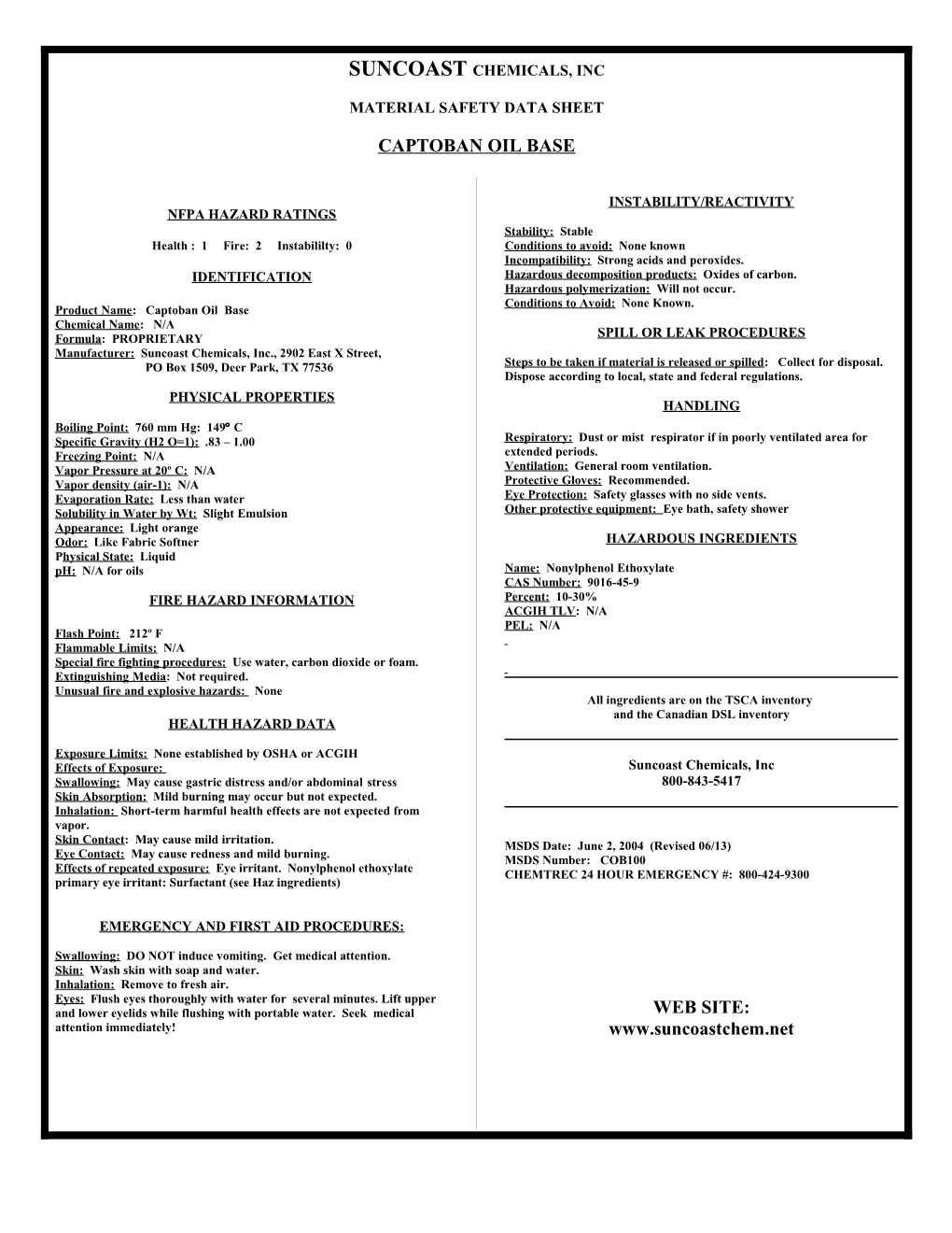 MSDS Date: February 15, 1997 (Revised 3/02)