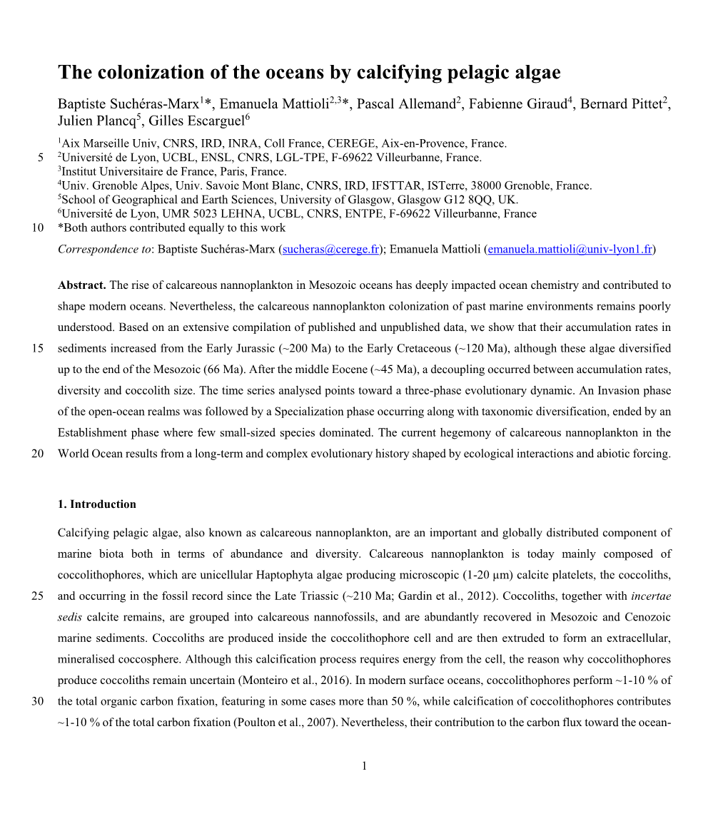 The Colonization of the Oceans by Calcifying Pelagic