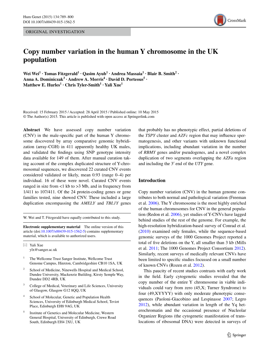 Copy Number Variation in the Human Y Chromosome in the UK Population