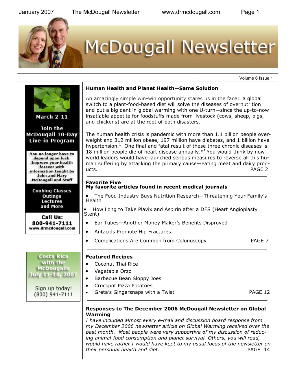 January 2007 the Mcdougall Newsletter Page 1